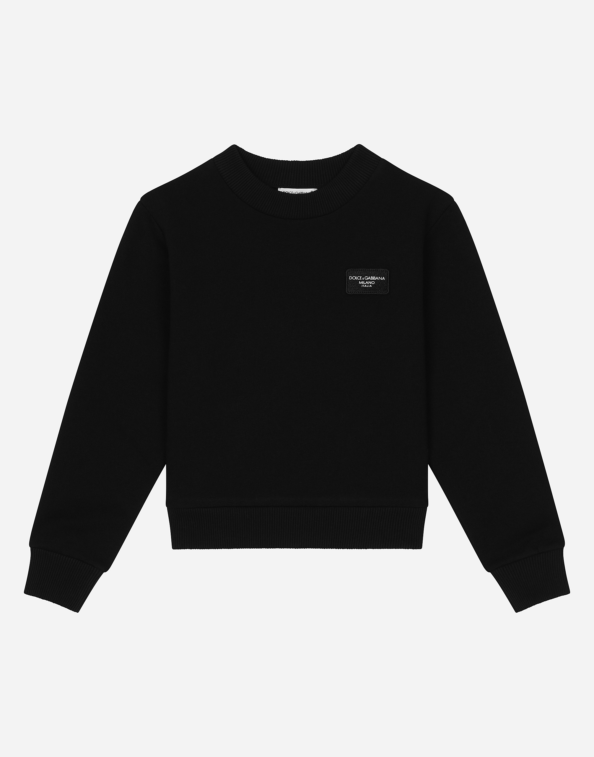 Round-neck jersey with logo tag
