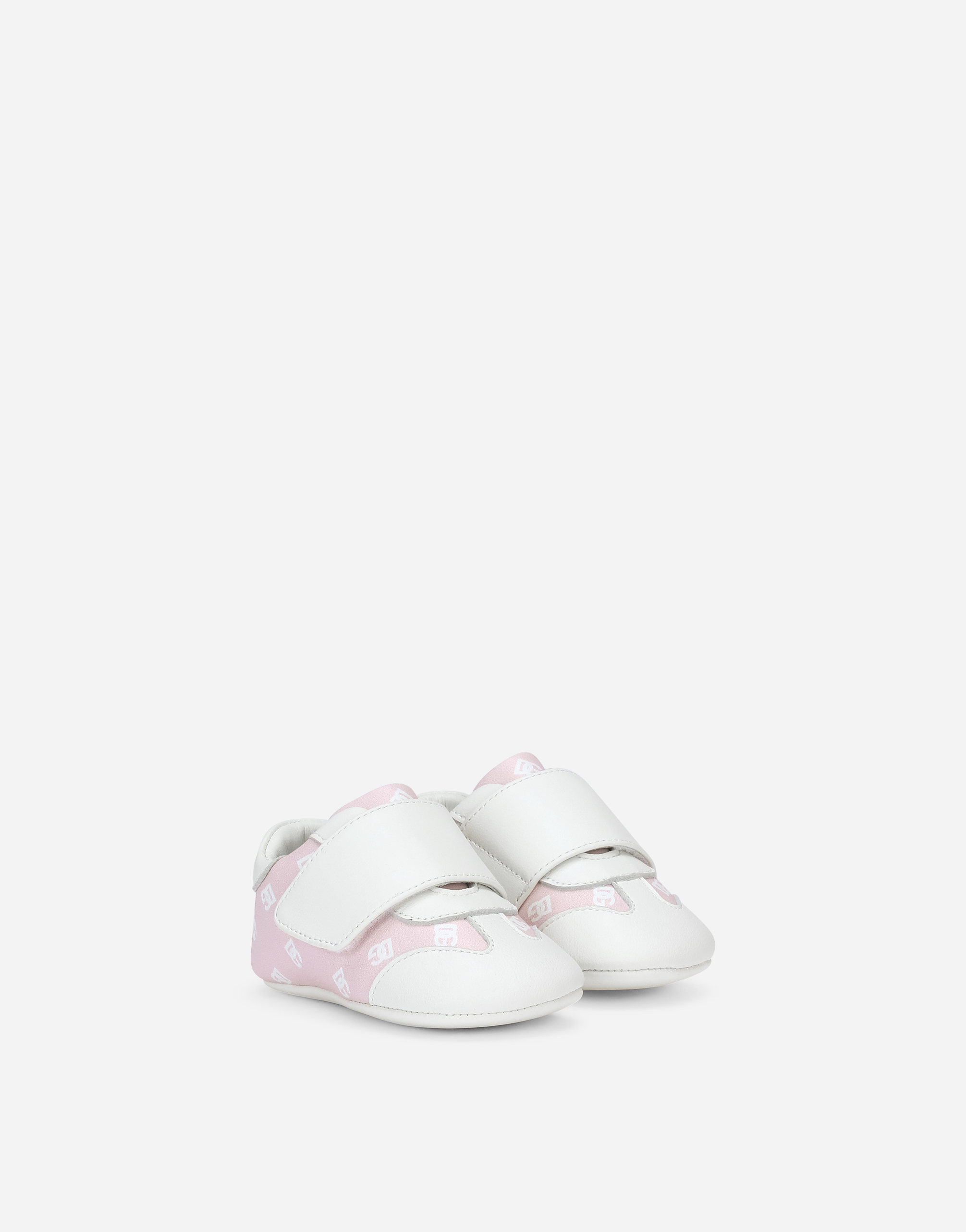 DOLCE & GABBANA NAPPA LEATHER NEWBORN SNEAKERS WITH DG-LOGO PRINT