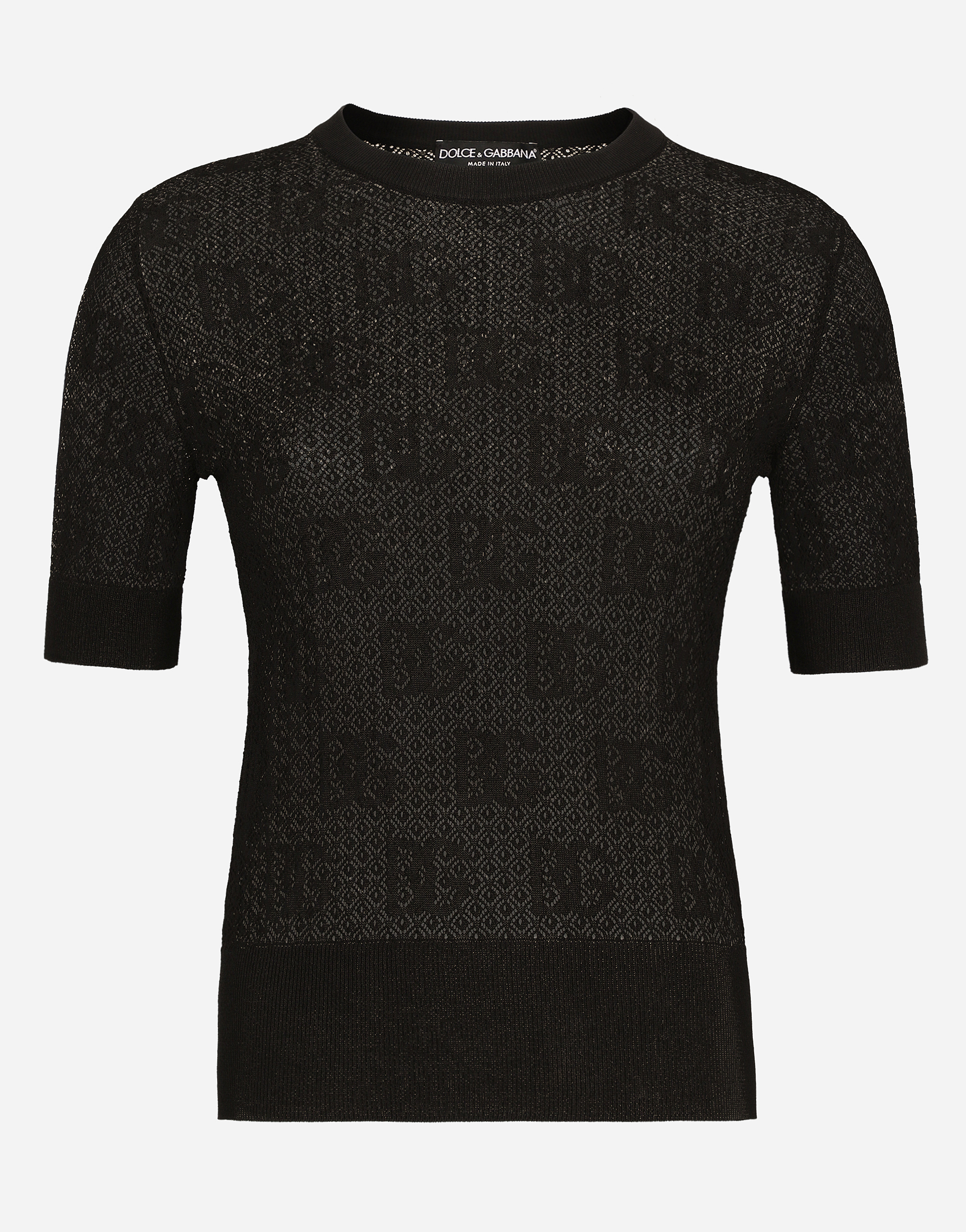 Dolce & Gabbana Open Work Top With Jacquard Logo In ブラック