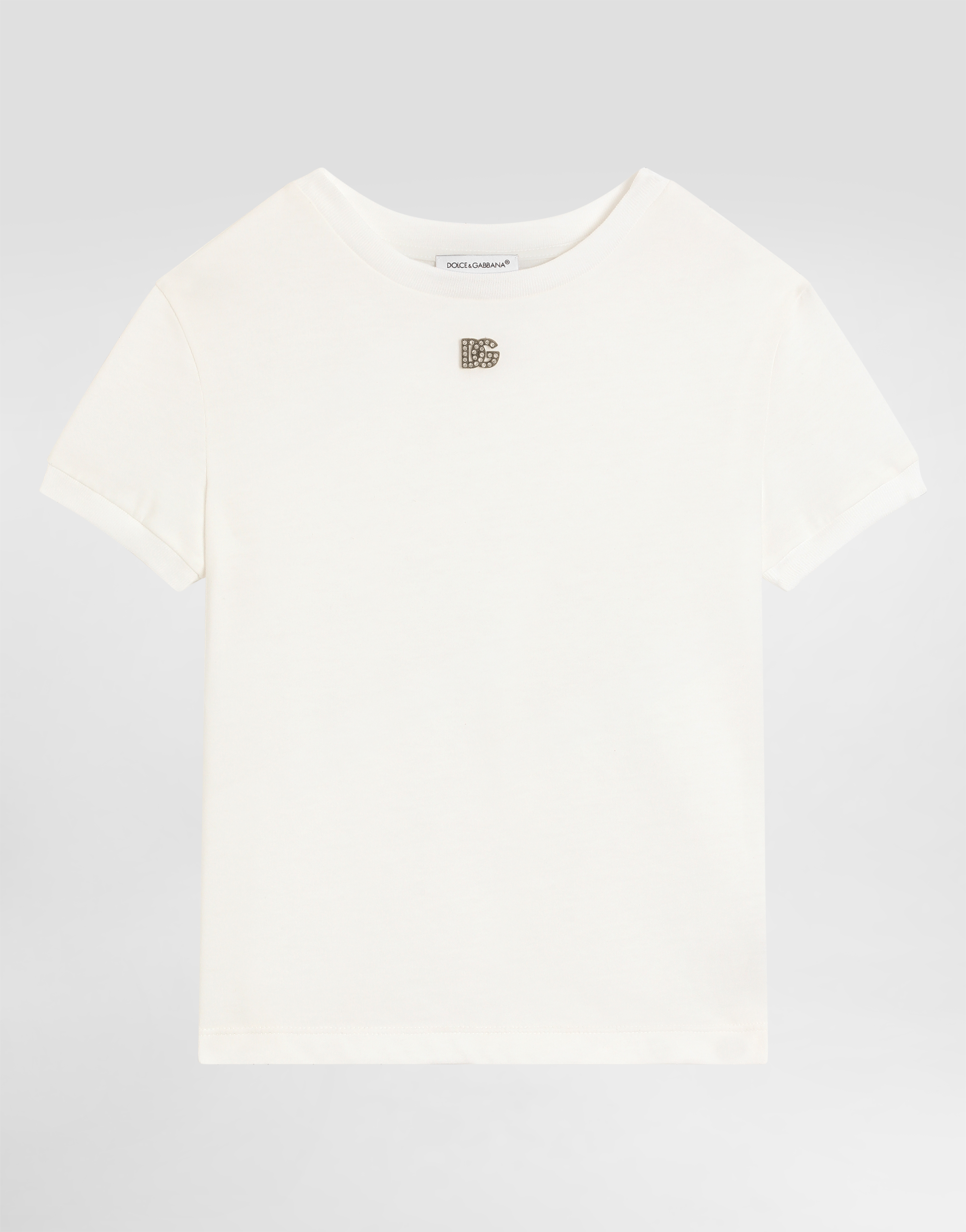 Dolce & Gabbana Jersey T-shirt With Rhinestones Dg Logo In Gray