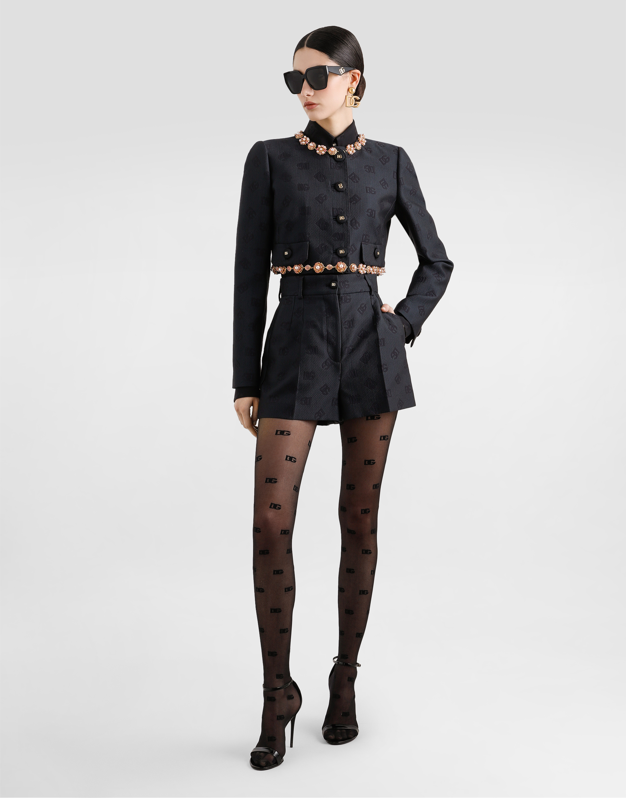 Dolce & Gabbana Dg Logo-jacquard Jacket In Black