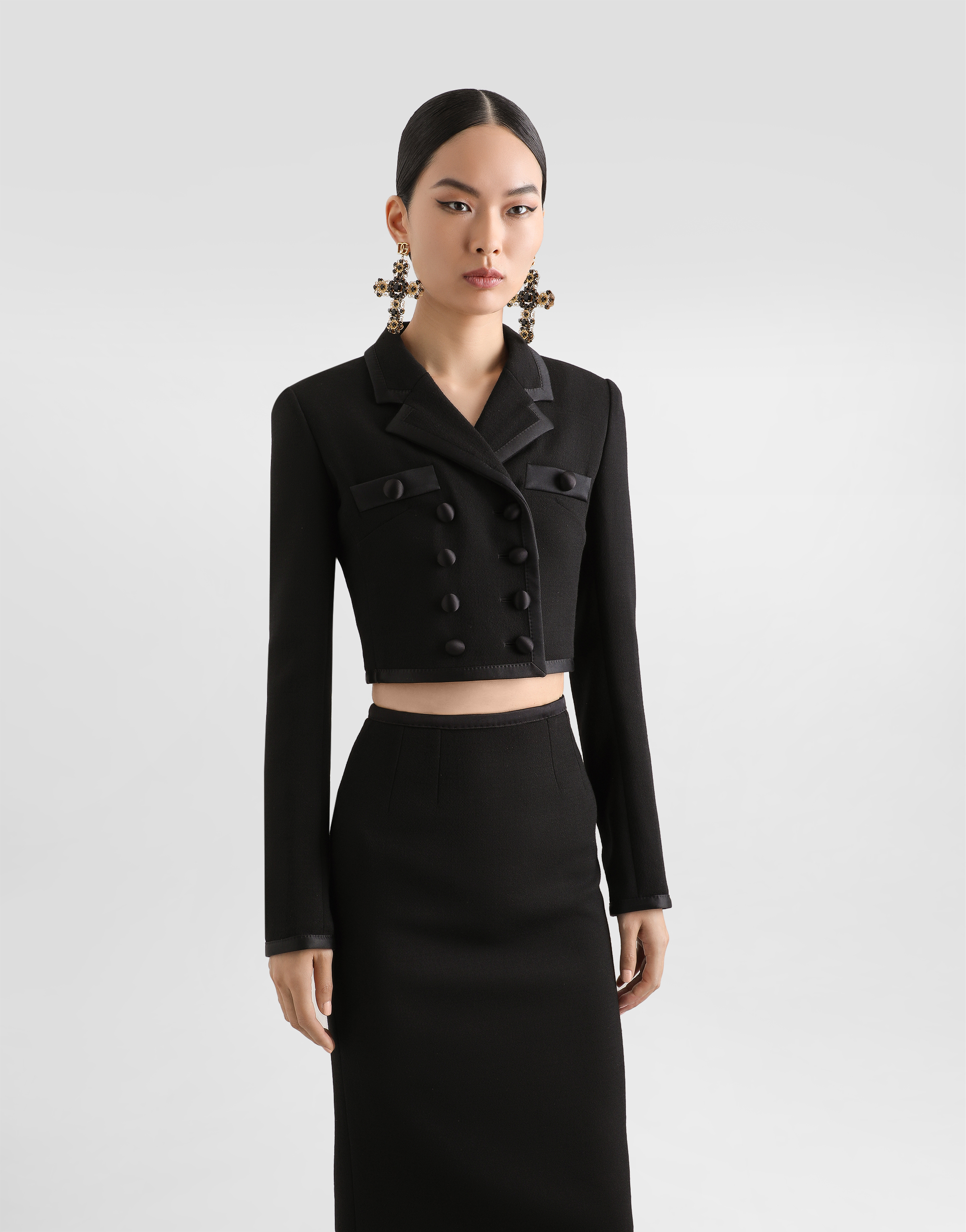 Dolce & Gabbana Short Double-breasted Wool Crepe Jacket In Black