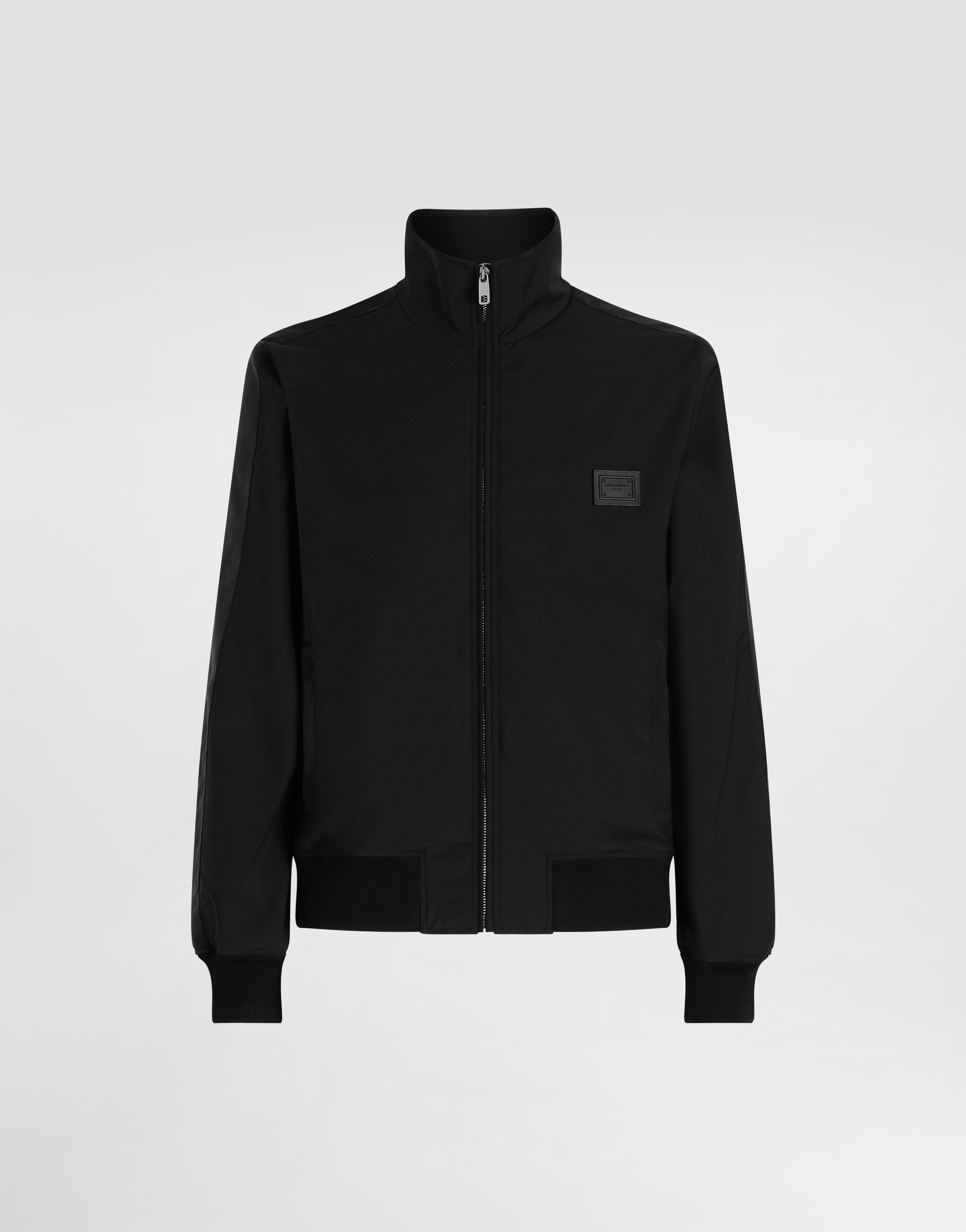 Dolce & Gabbana Zip-up Bomber Jacket With Logo Patch In Black