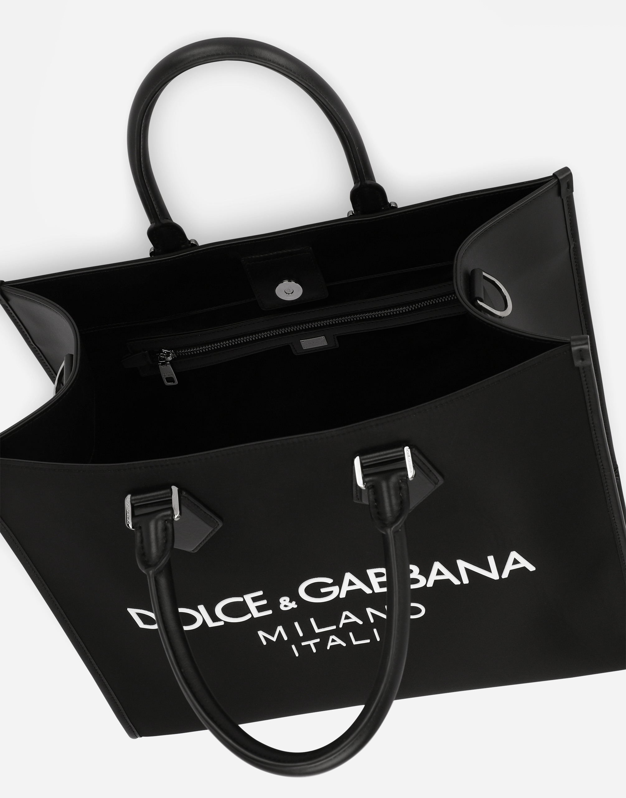 Dolce & Gabbana Large Nylon Shopper With Rubberized Logo In Black