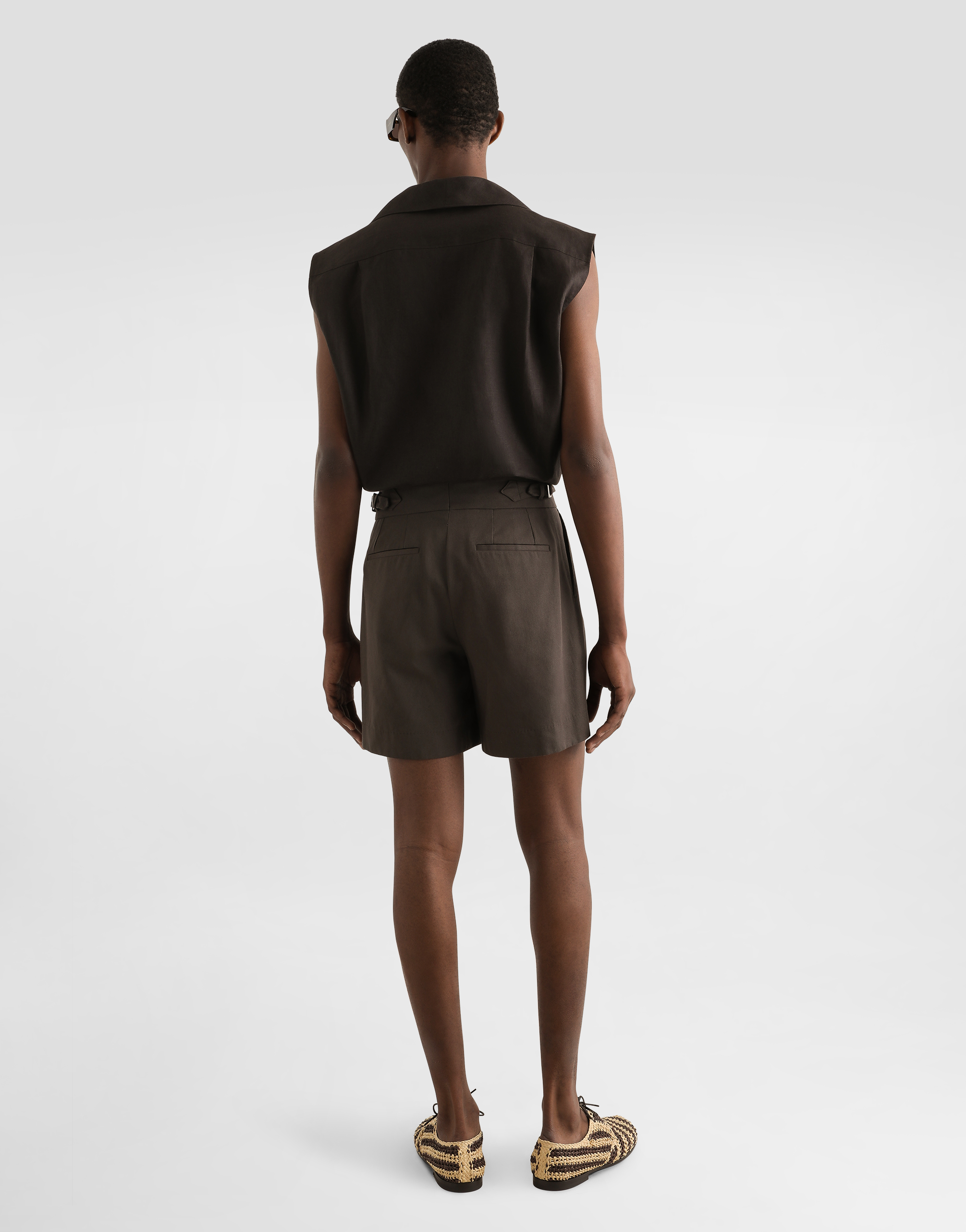 Dolce & Gabbana Cotton Gabardine Shorts With Double Darts In Brown