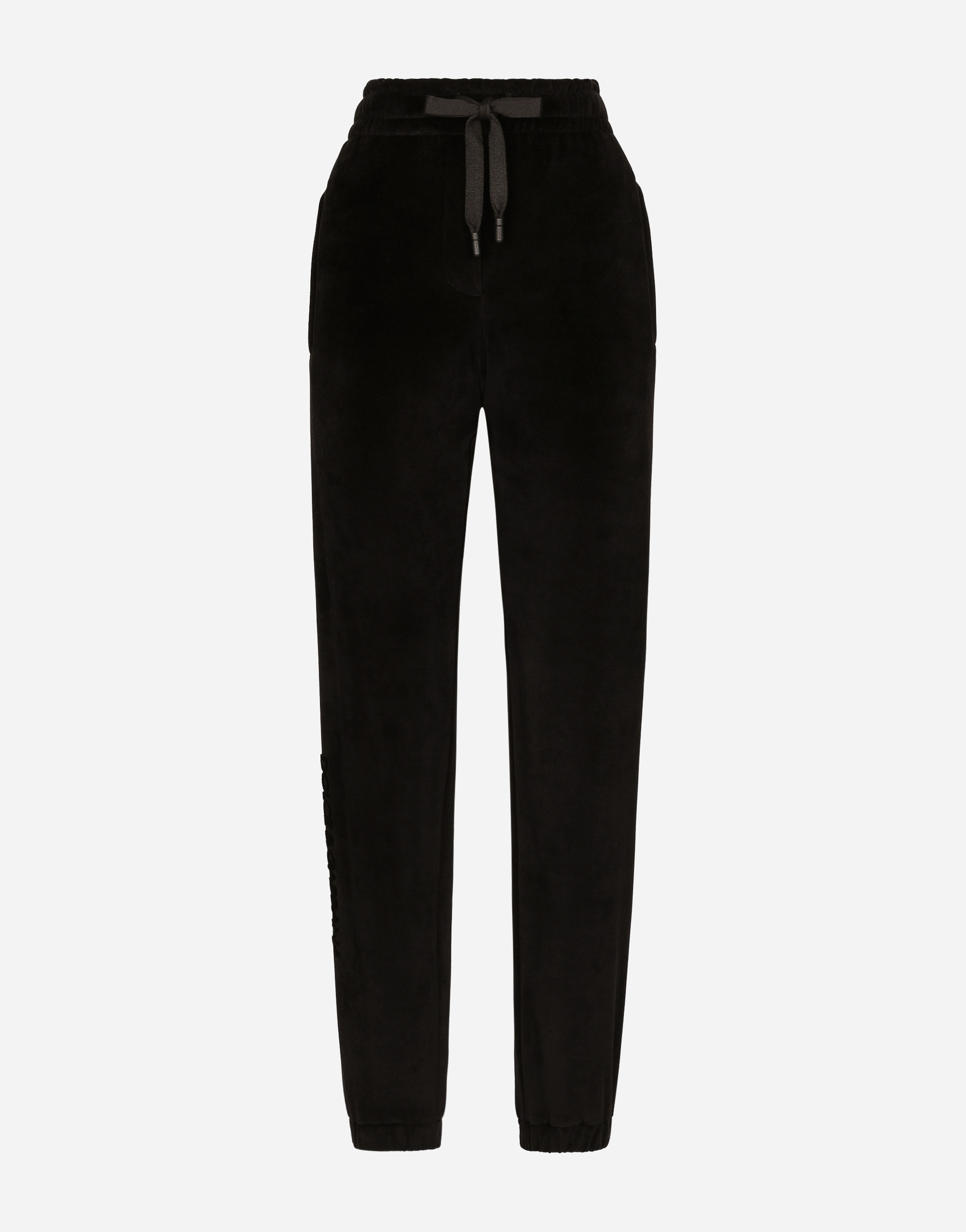 Dolce & Gabbana Chenille Jogging Trousers With Dolce&gabbana Embroidery In Black