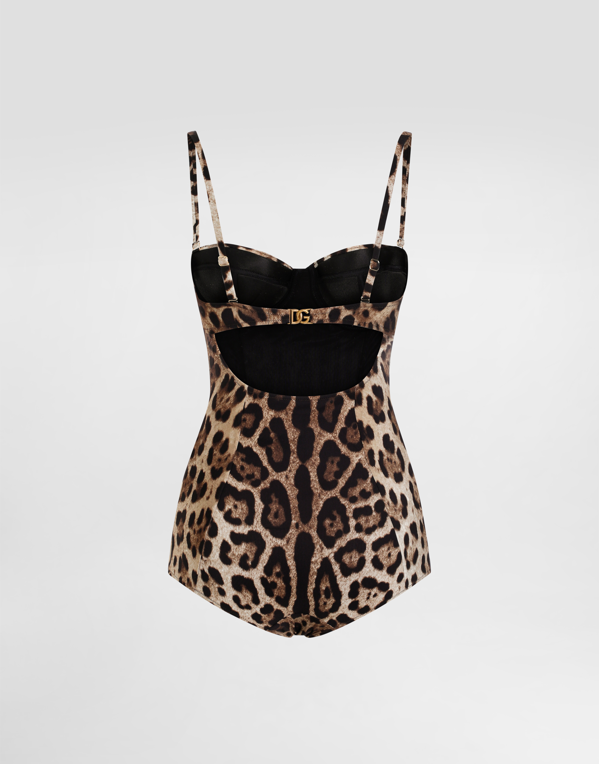 Leopard-print one-piece balconette swimsuit