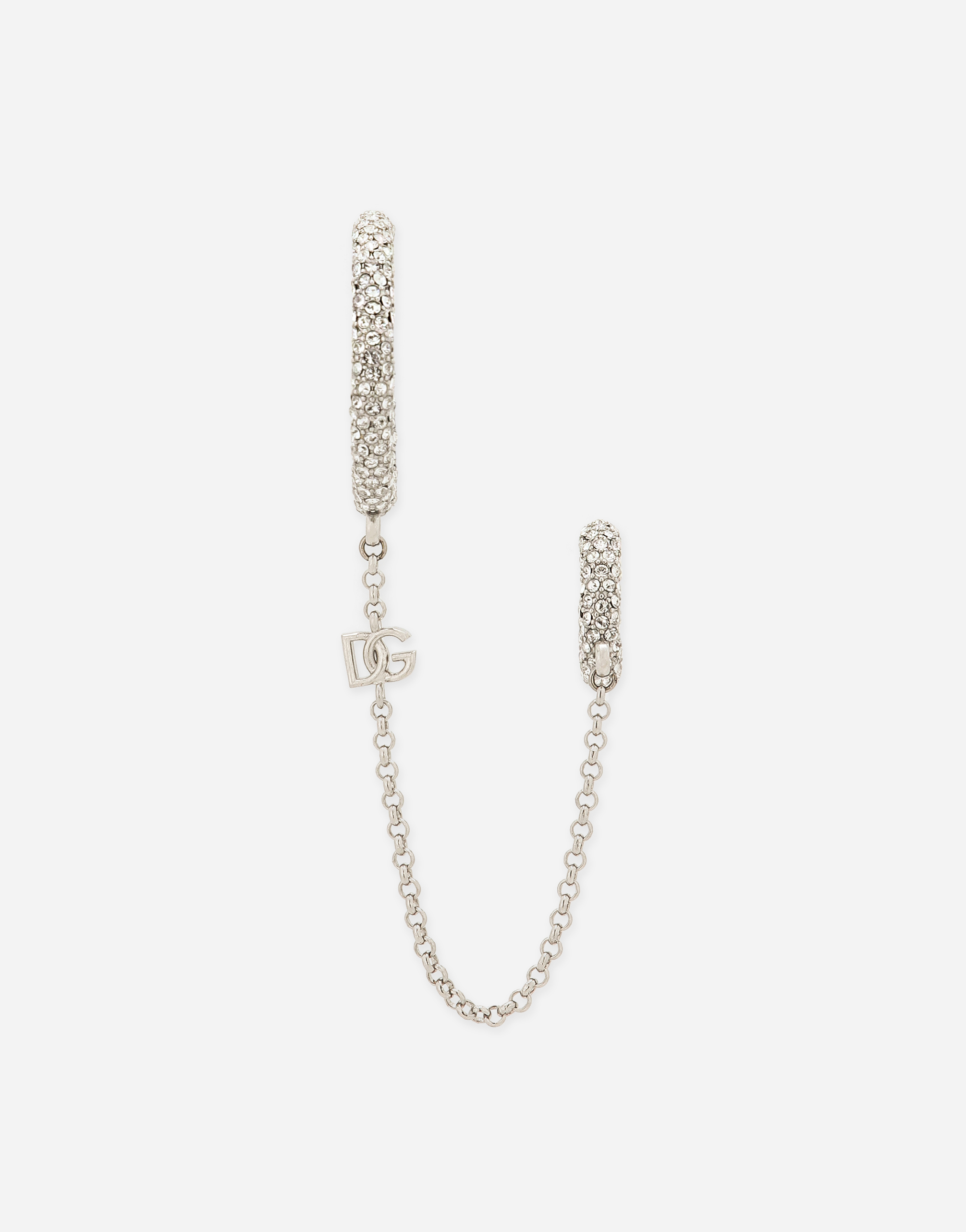 Dolce & Gabbana Single Rhinestone-detailed Creole Earring With Chain Accent - Woman Bijoux Silver Metal Onesize