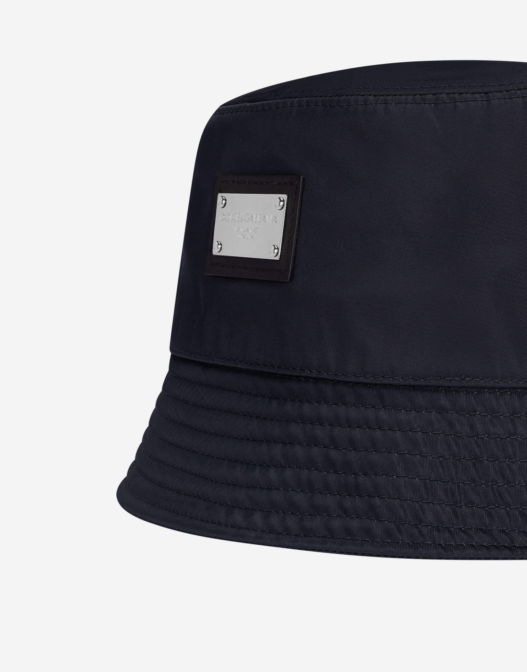Shop Dolce & Gabbana Nylon Bucket Hat With Branded Plate In Blue