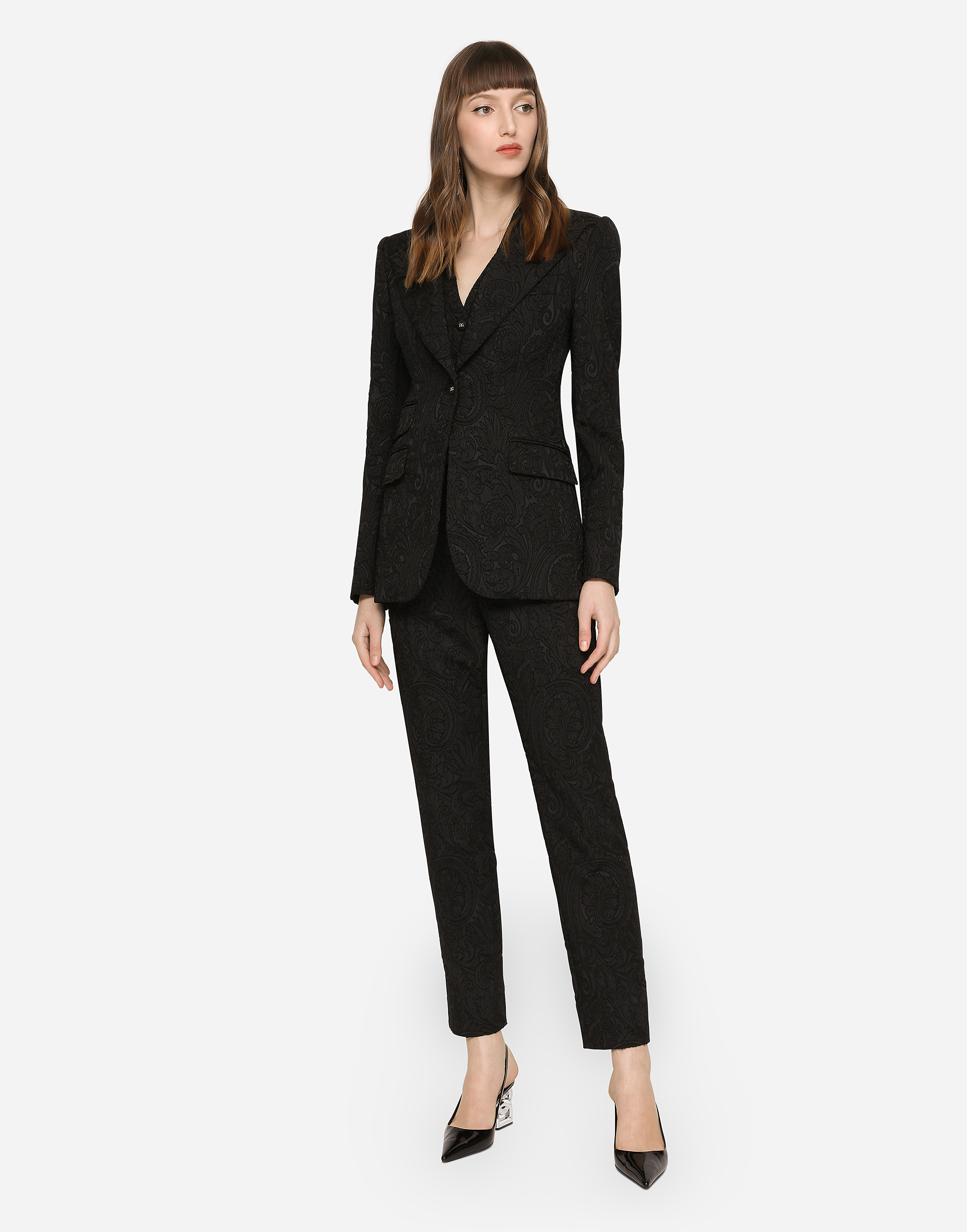Dolce & Gabbana Ornamental Jacquard Turlington Blazer In Black