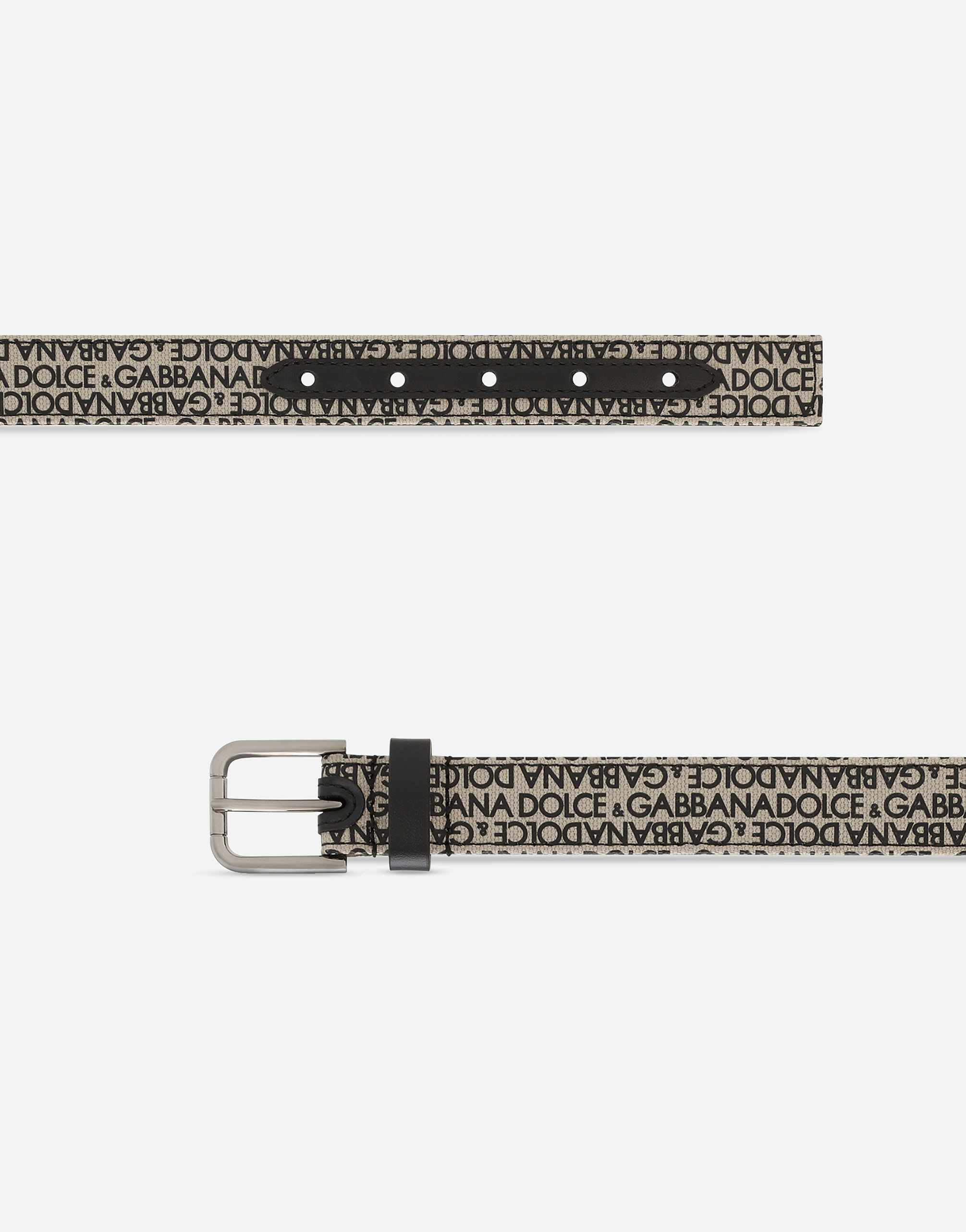 Dolce & Gabbana Canvas Belt With Dolce&gabbana Logo Print In Beige