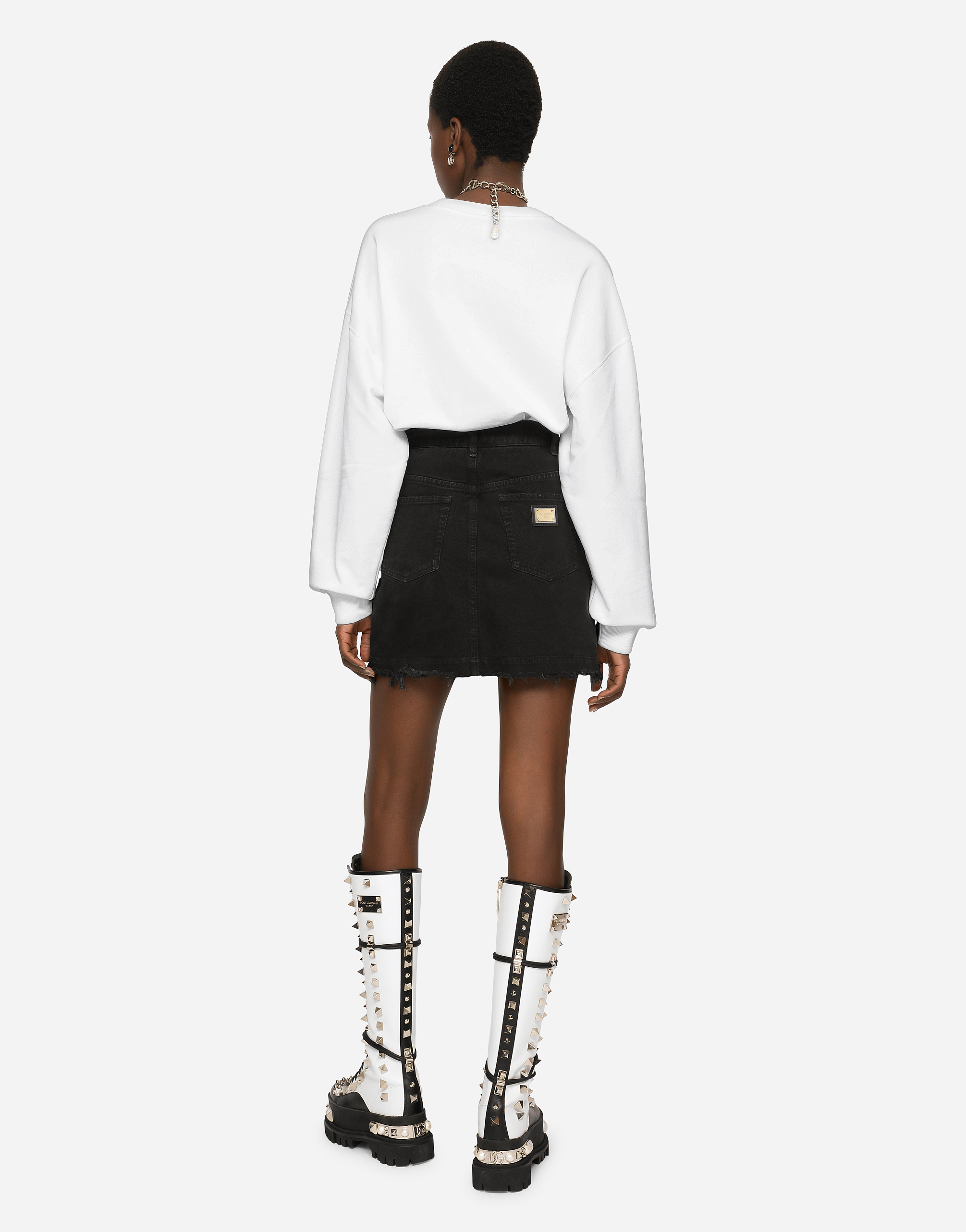 Dolce & Gabbana Studded Denim Miniskirt In Multicolor