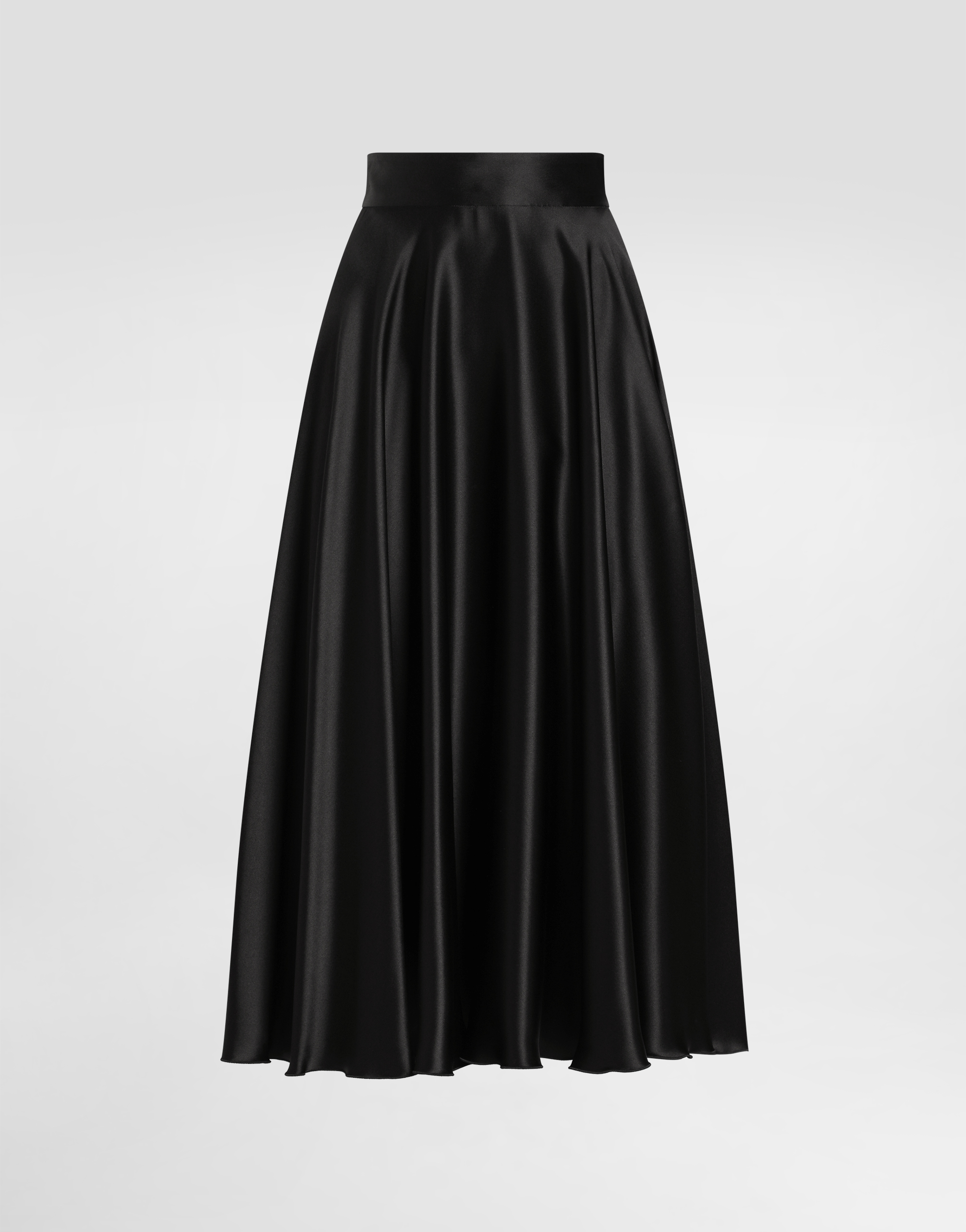 Dolce & Gabbana Silk Satin Calf-length Circle Skirt In Black
