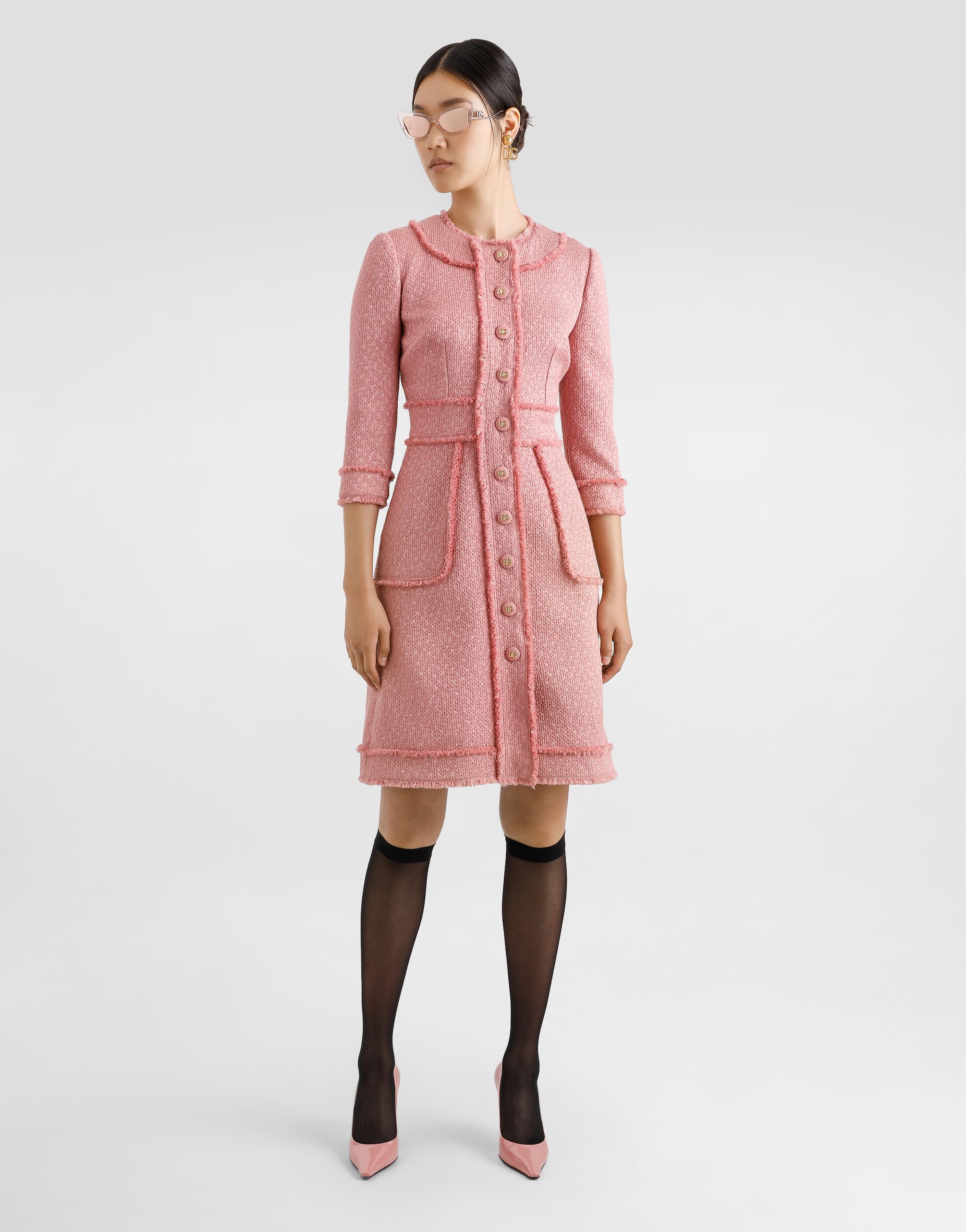 Raschel tweed A-line shirt dress