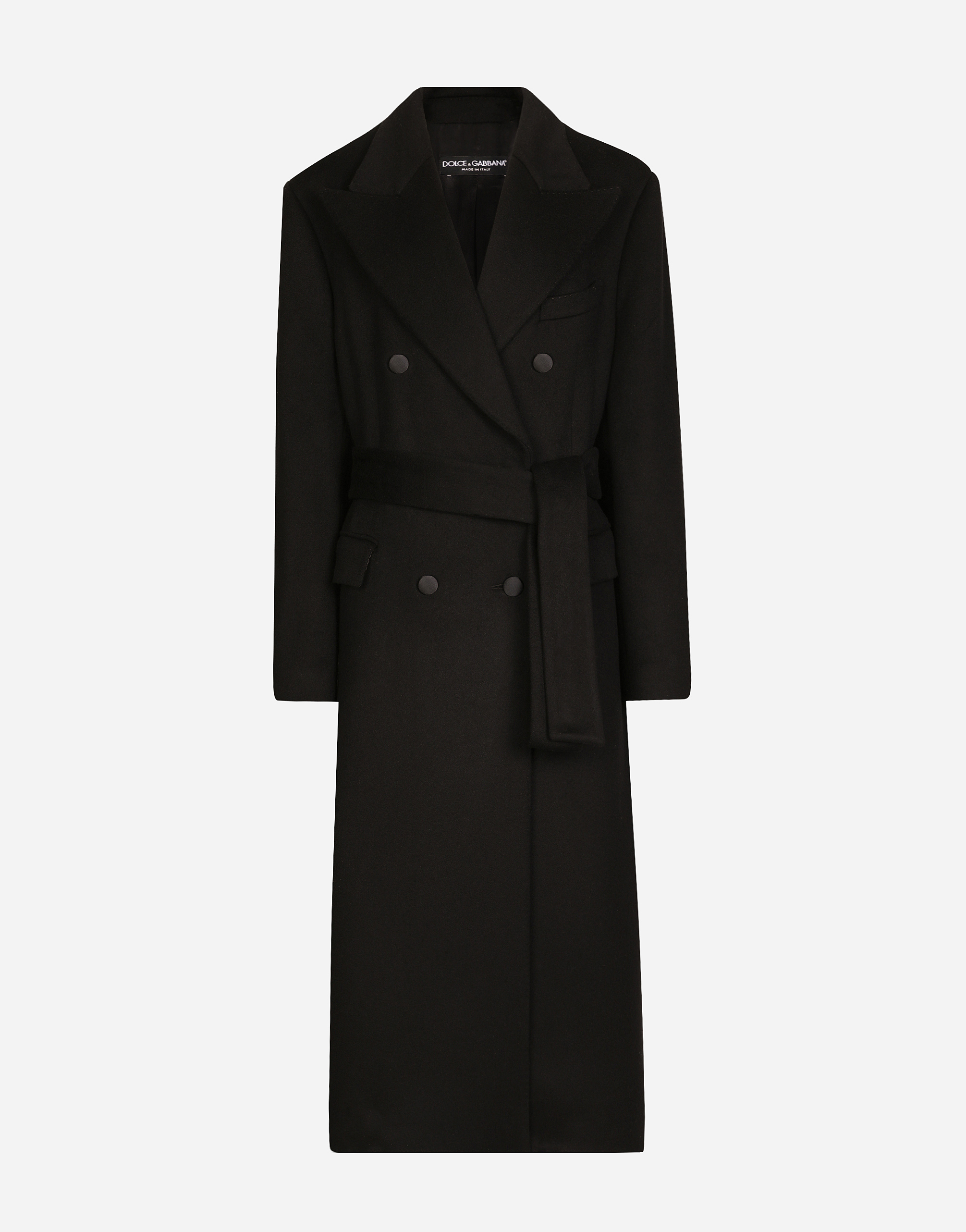 Dolce & Gabbana Double-breasted Cashmere Baize Coat With Belt - Woman Coats And Jackets Black