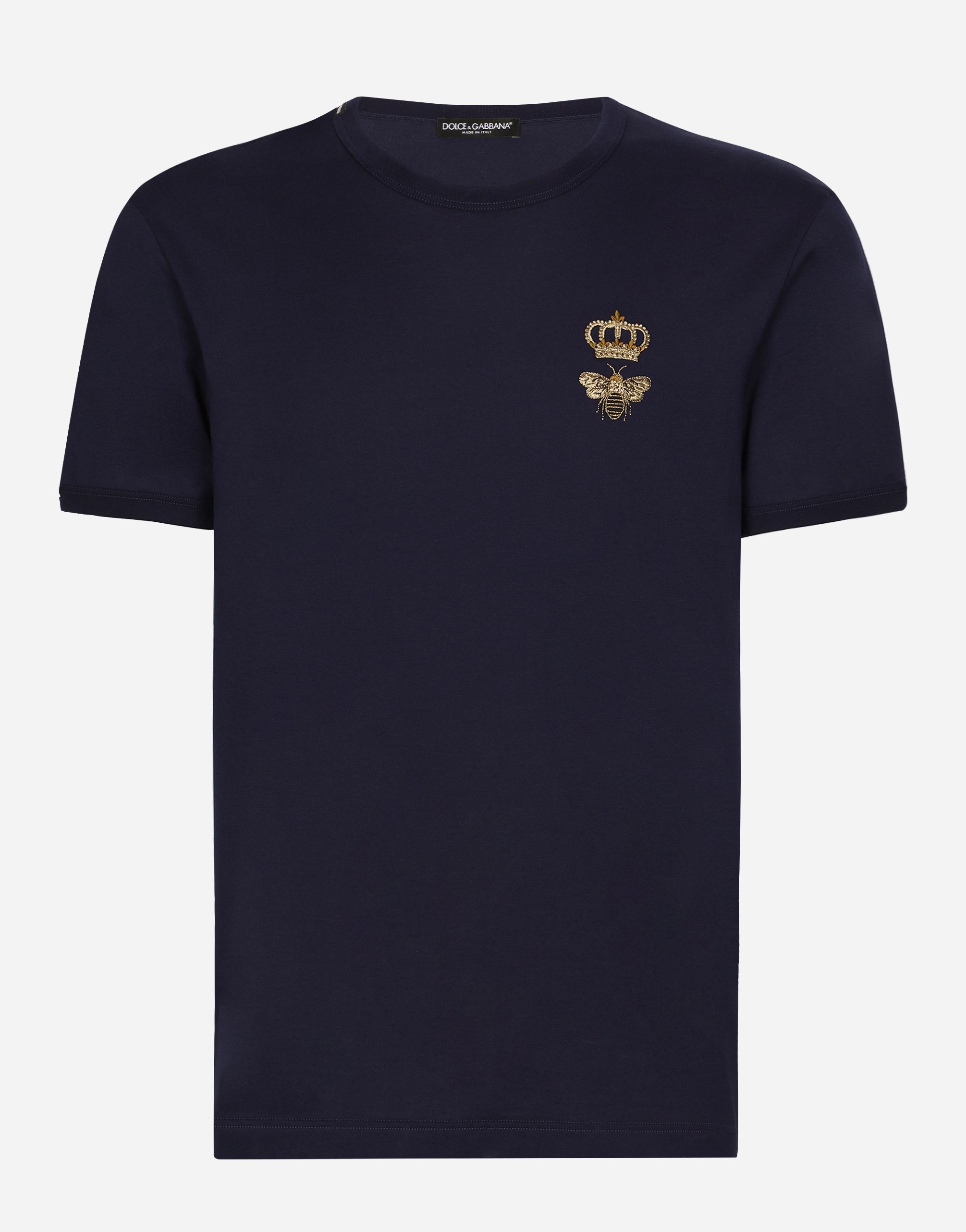Dolce & Gabbana T-shirt Cotone Con Ricamo In Blue
