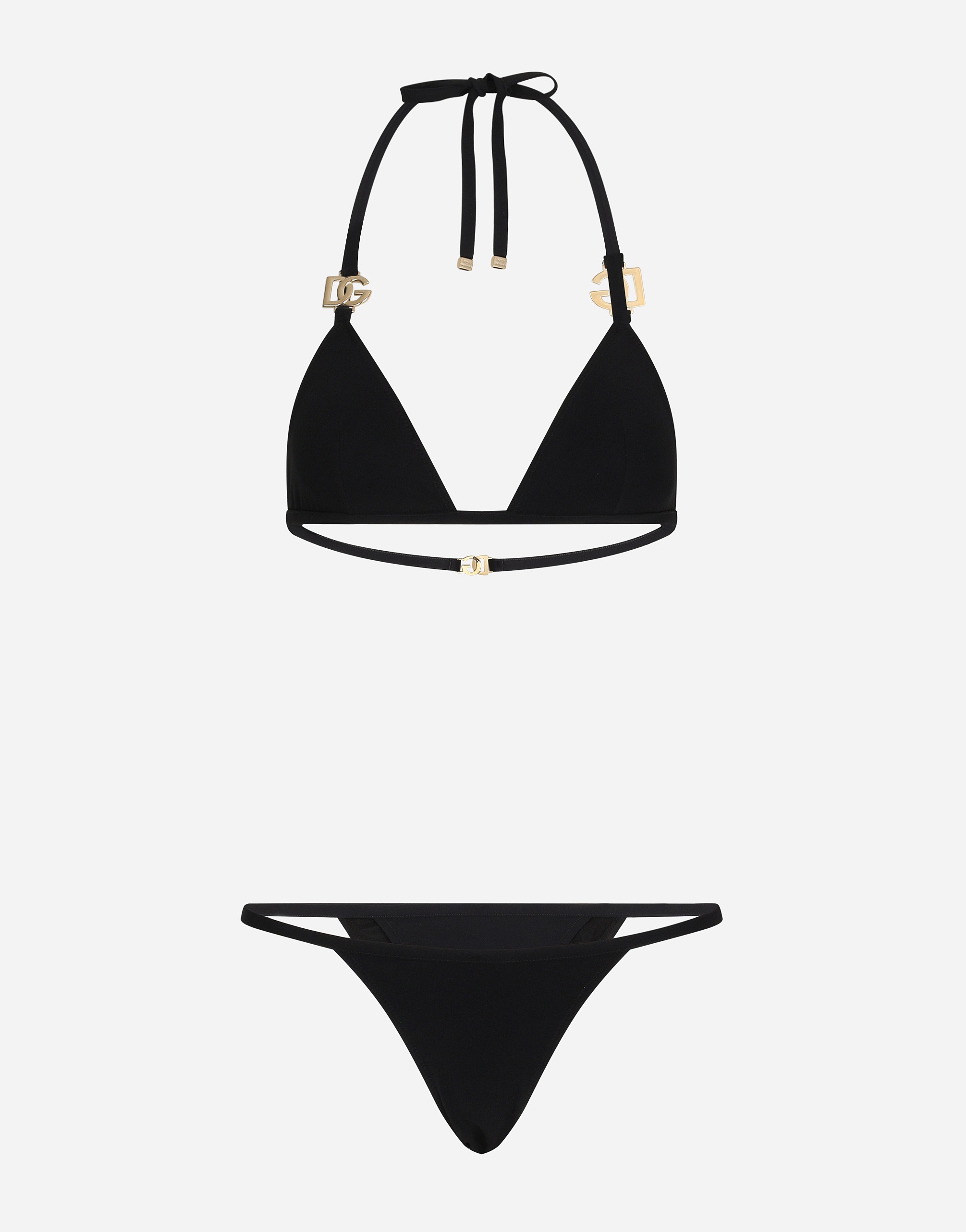 Dolce & Gabbana Triangle Bikini With Dg Logo In Black