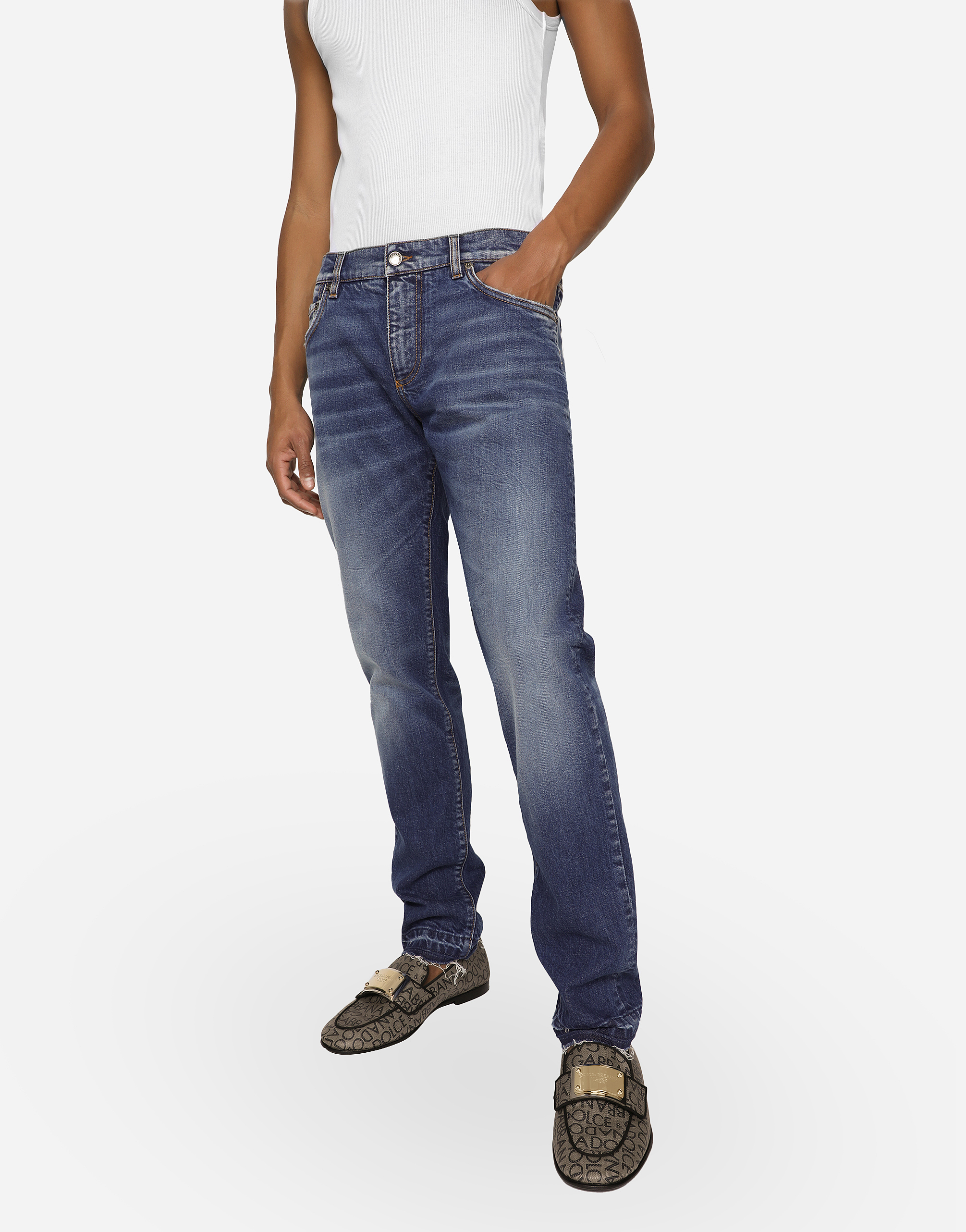 Shop Dolce & Gabbana Washed Slim Fit Stretch Denim Jeans In Multicolor