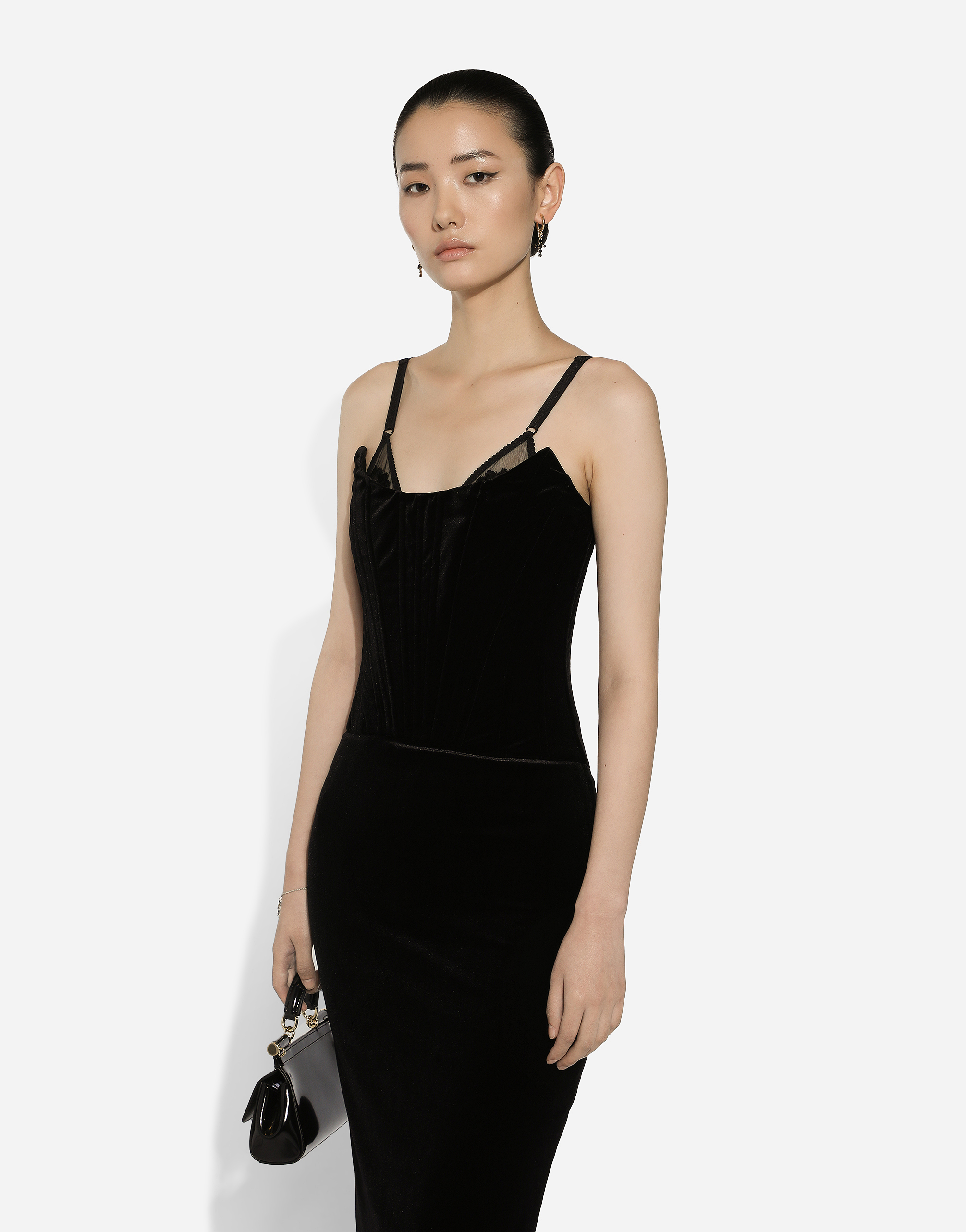 Dolce & Gabbana Velvet Calf-length Corset Dress In ブラック