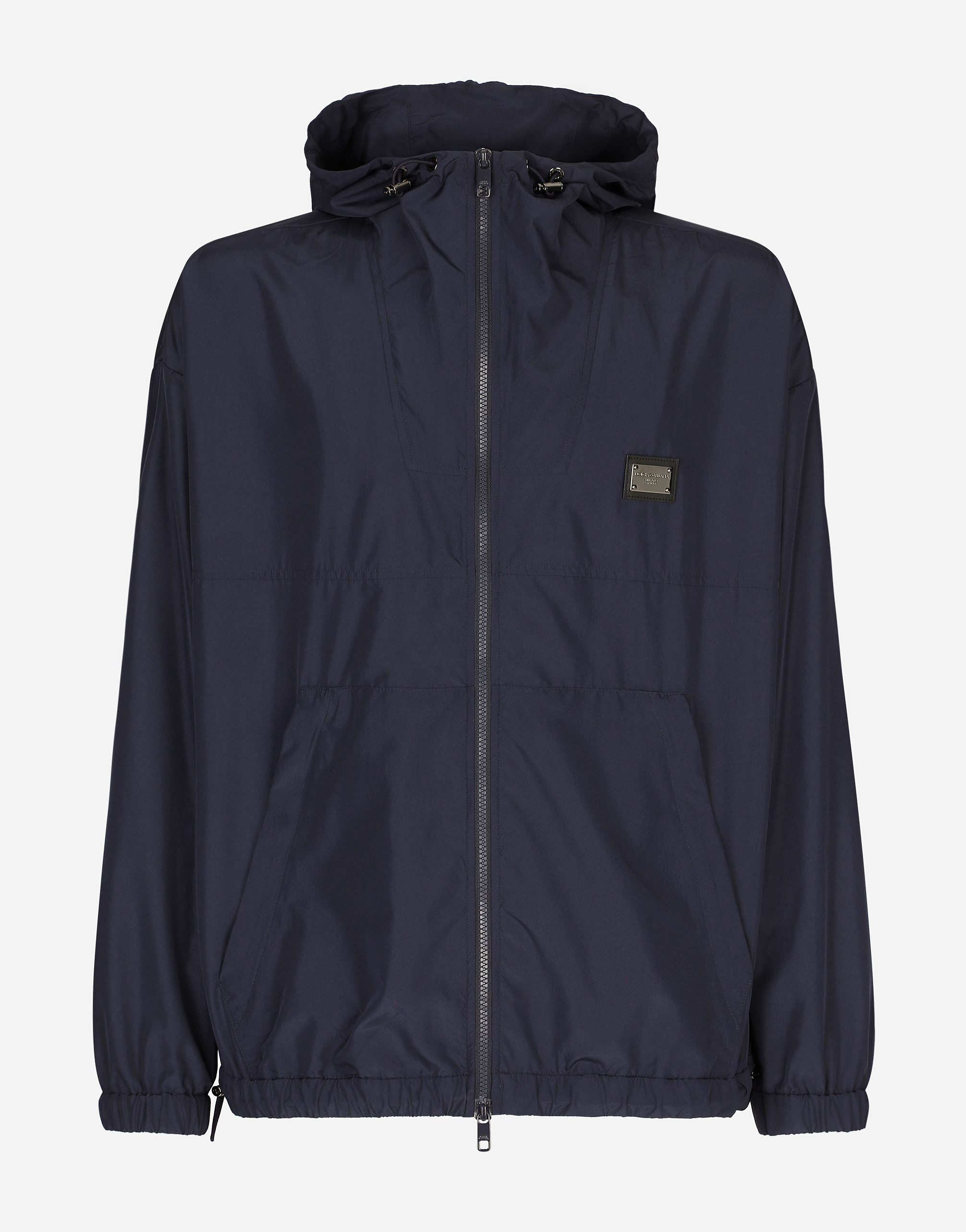 Dolce & Gabbana Nylon Jacket With Hood And Branded Tag - Man Coats And Jackets Blue Fabric S