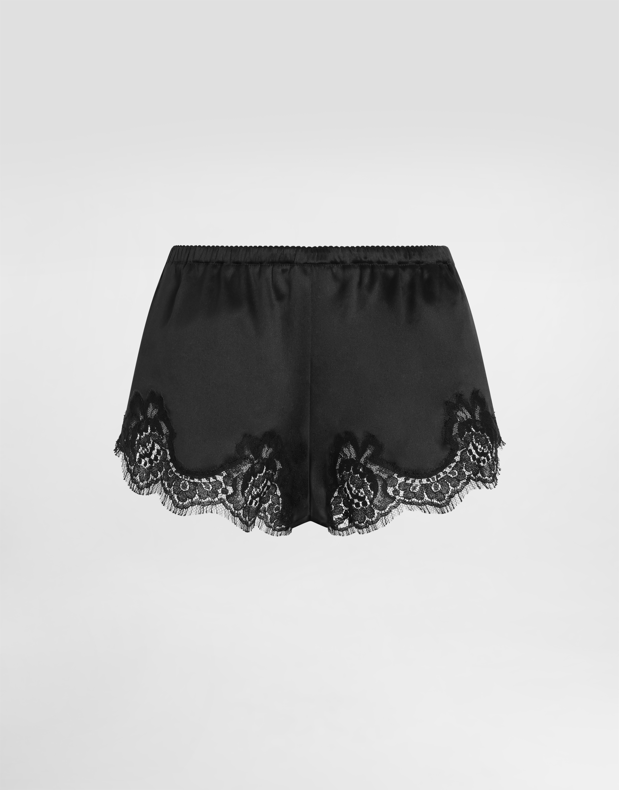 Satin lingerie shorts with lace detailing in Black for Women
