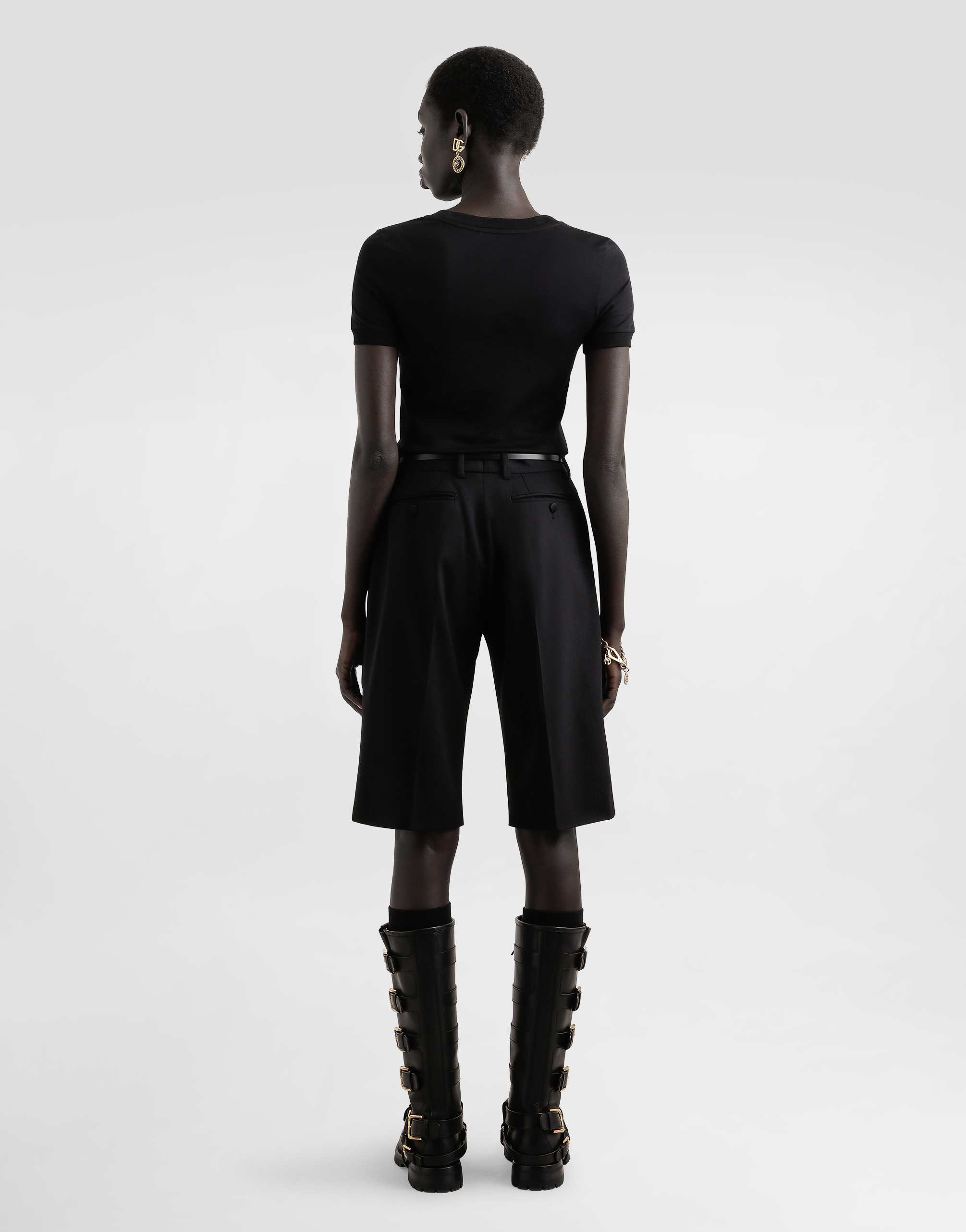 Dolce & Gabbana Embellished Round Neck Short Sleeves Top In Black