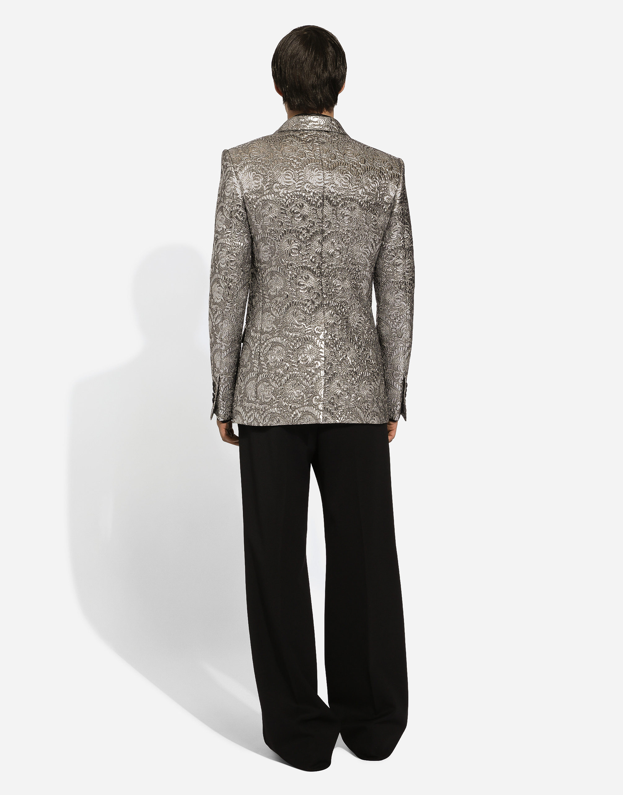  Dolce & Gabbana Sicilia Double-breasted Lamé Jacquard Tuxedo Jacket - Man Suits And Blazers Silver 46 
