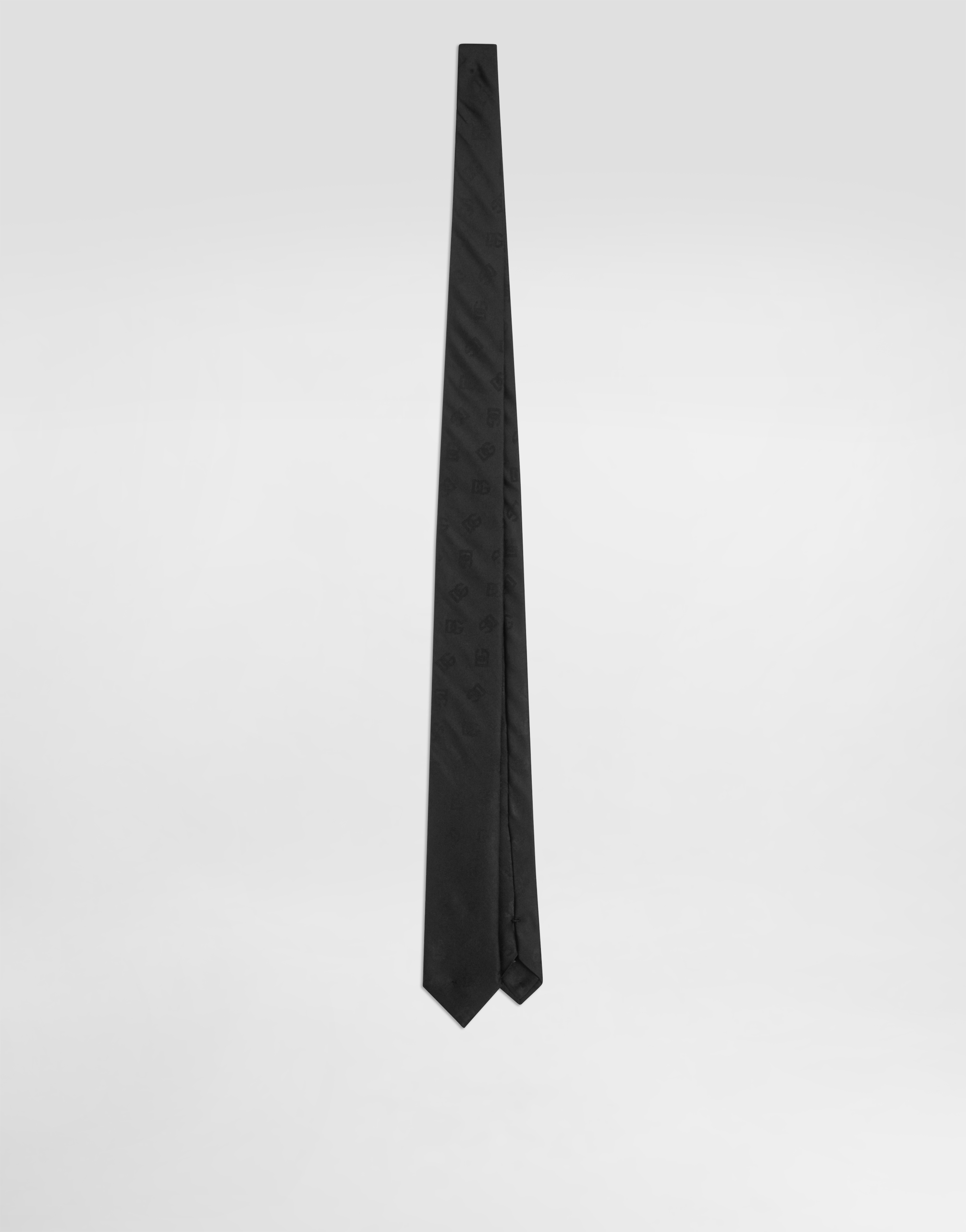 Dolce & Gabbana Black Tie With Tie Closure On The Rear And All-over Logo Embroidery In Silk Man In Black