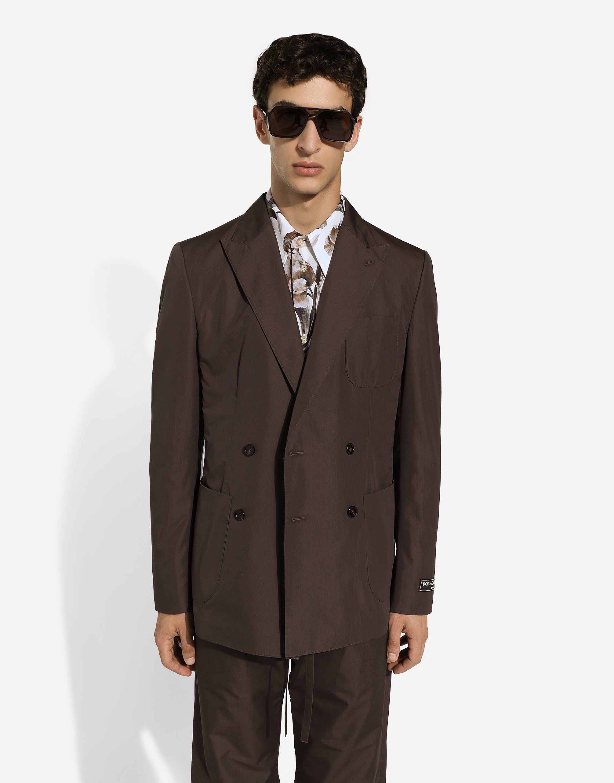 Dolce & Gabbana Double-breasted Poplin Portofino-fit Jacket In Brown