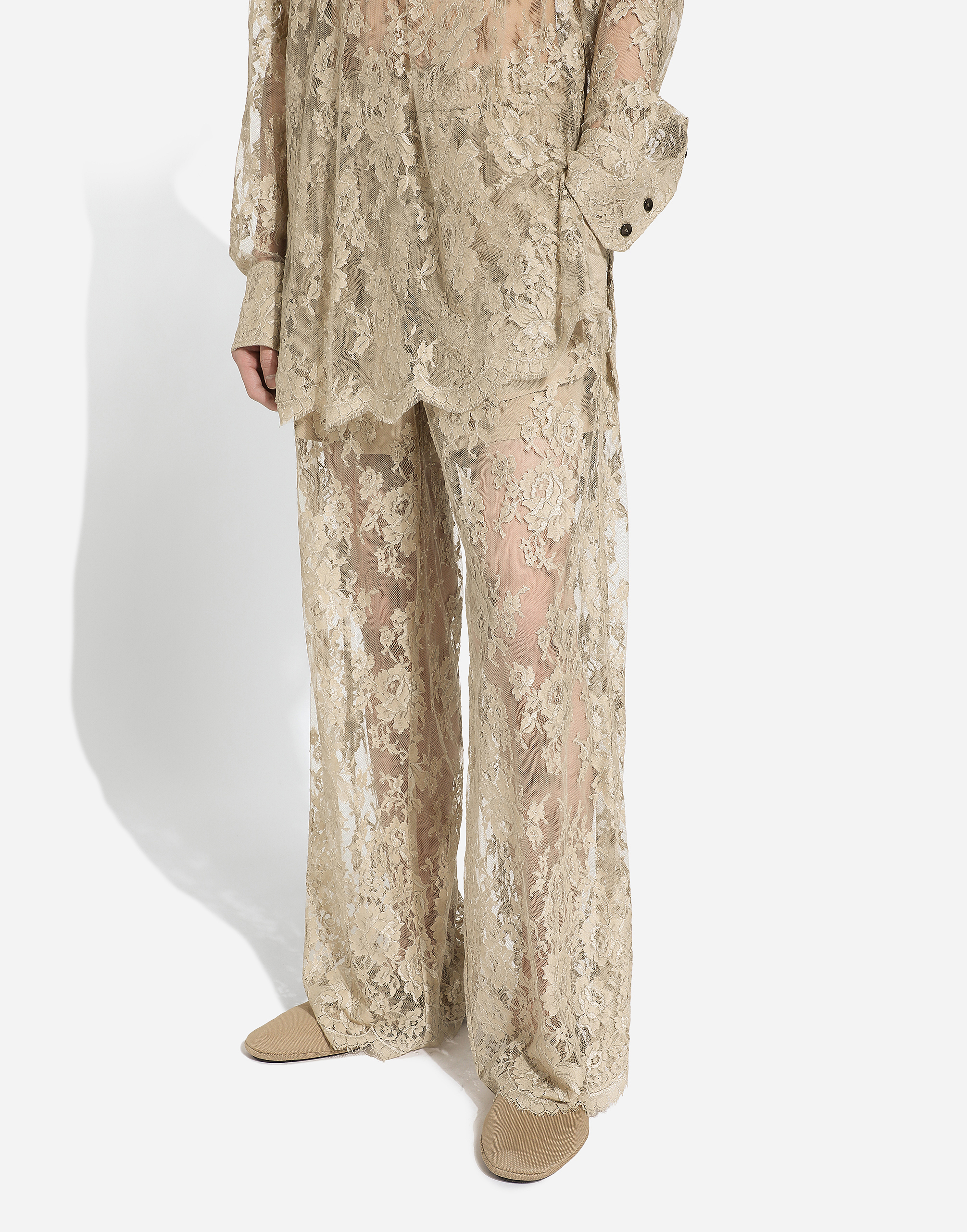 Dolce & Gabbana Semi-sheer Floral Lace Pants In ベージュ