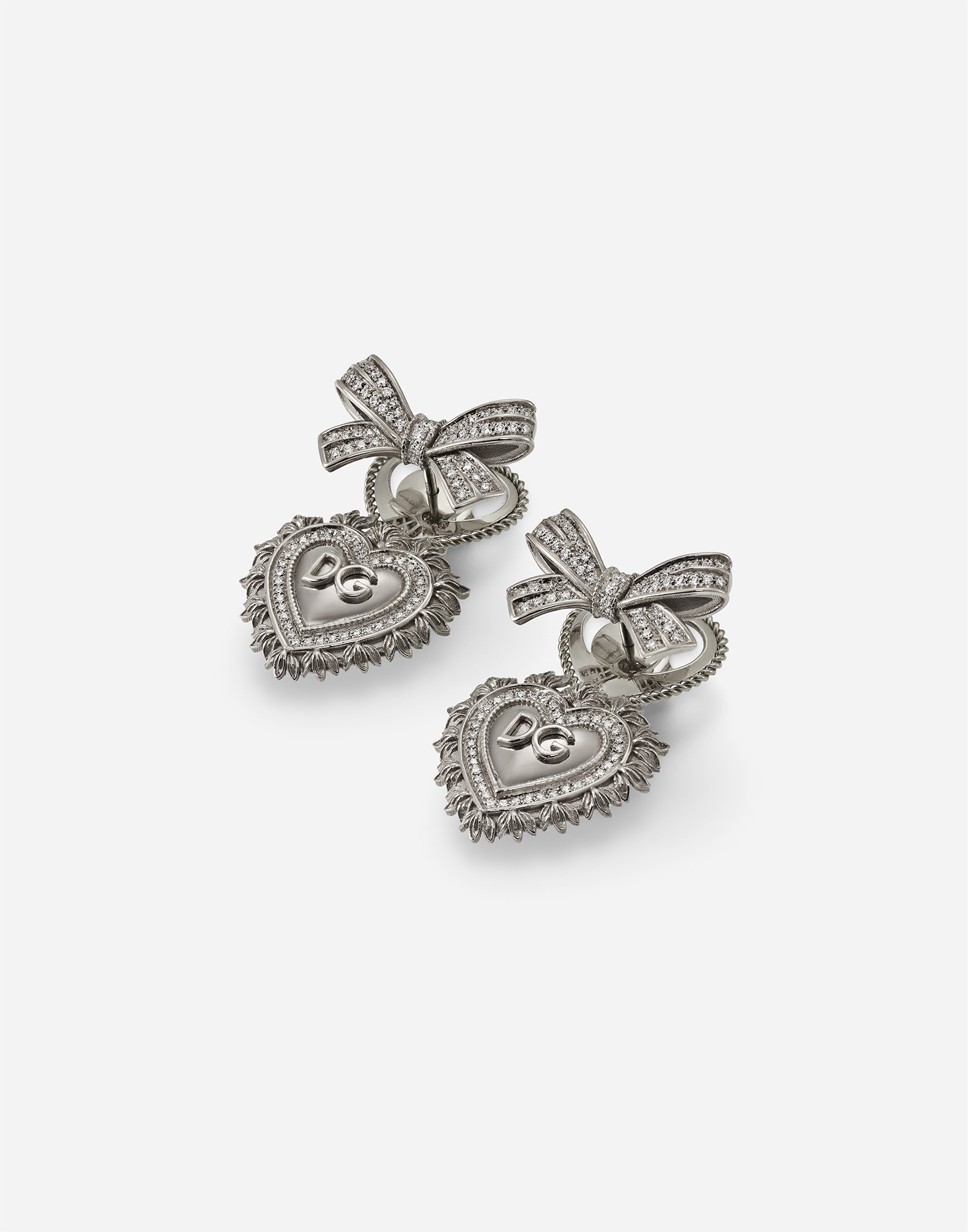 Shop Dolce & Gabbana Devotion Earrings In White Gold With Diamonds