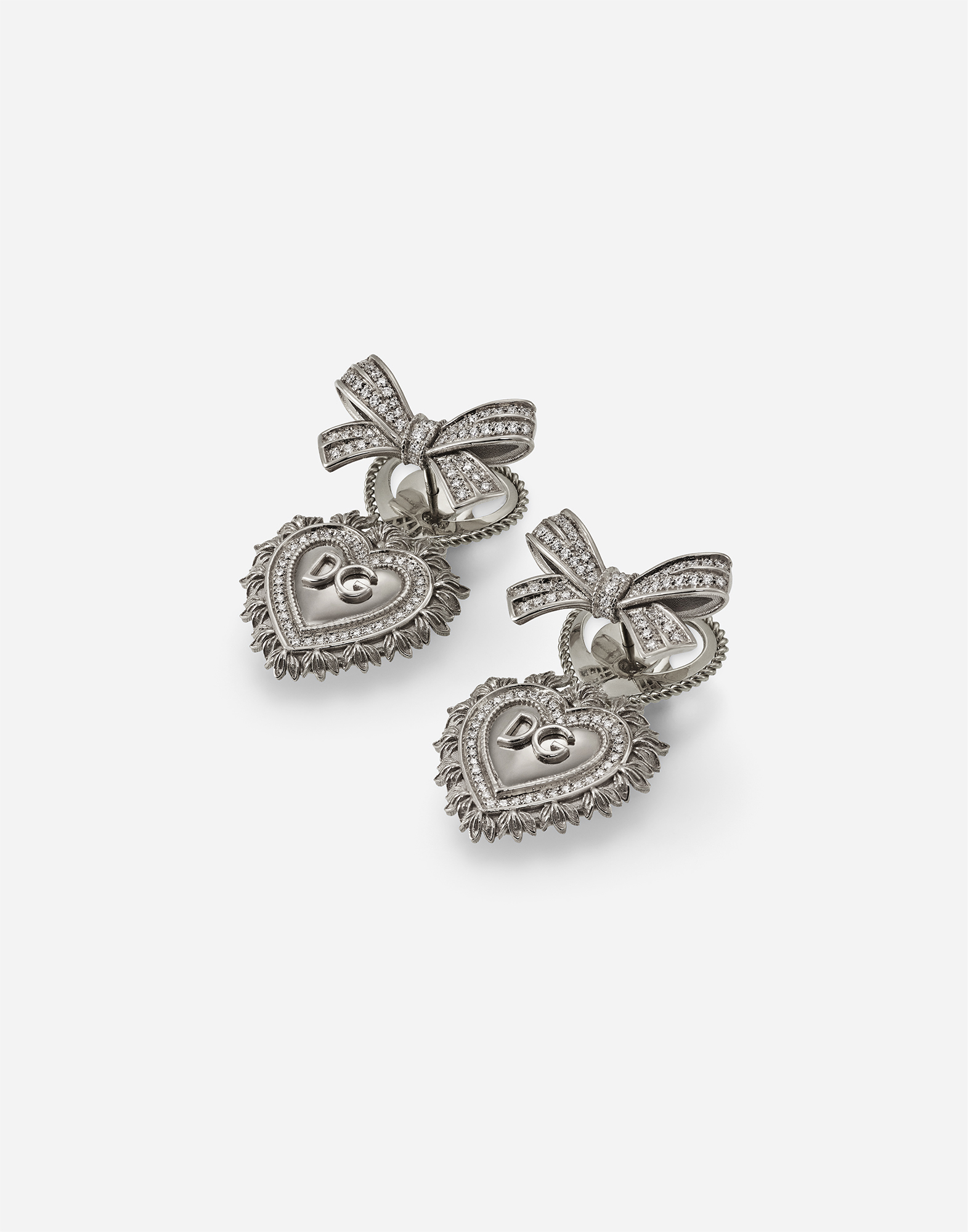 Dolce & Gabbana 18kt White Gold Devotion Diamond Sacred Heart Earrings In White Gold