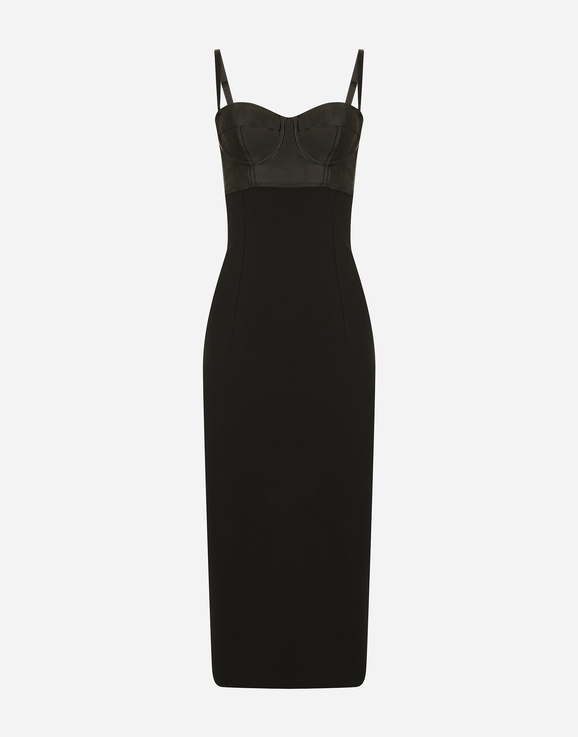 Jersey and satin calf-length dress in Black for Women
