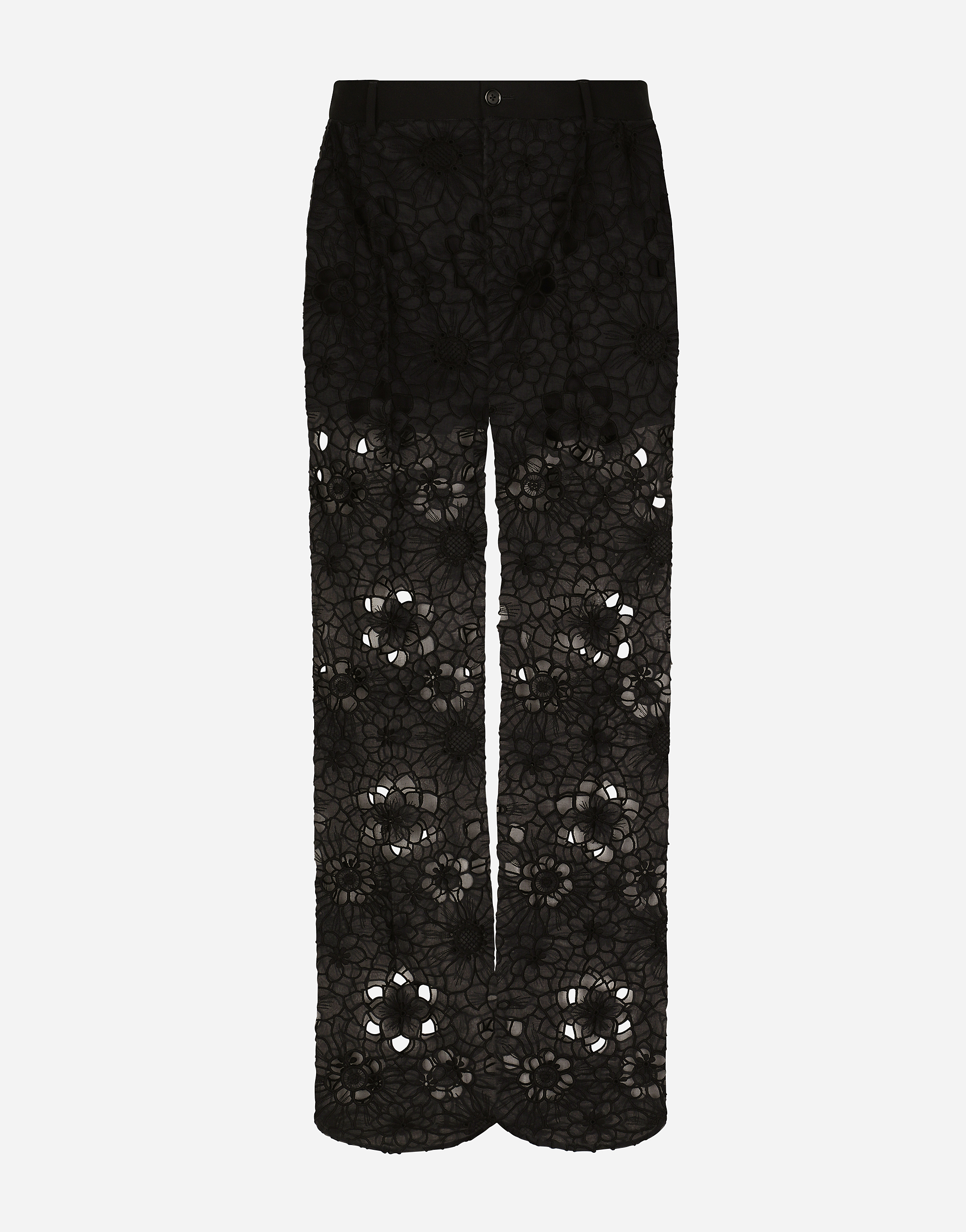 Dolce & Gabbana Tailored Stretch Broderie Anglaise Pants - Man Pants And Shorts Black