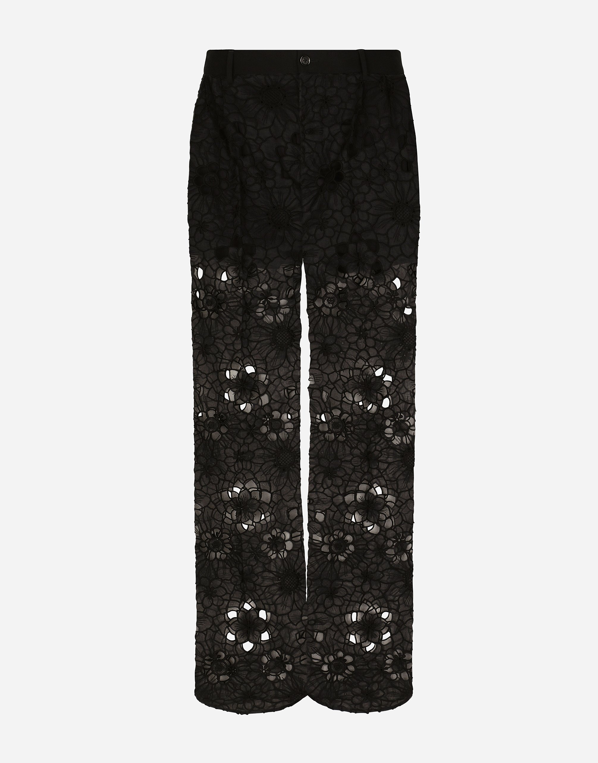 Dolce & Gabbana Tailored Stretch Broderie Anglaise Pants - Man Pants And Shorts Black