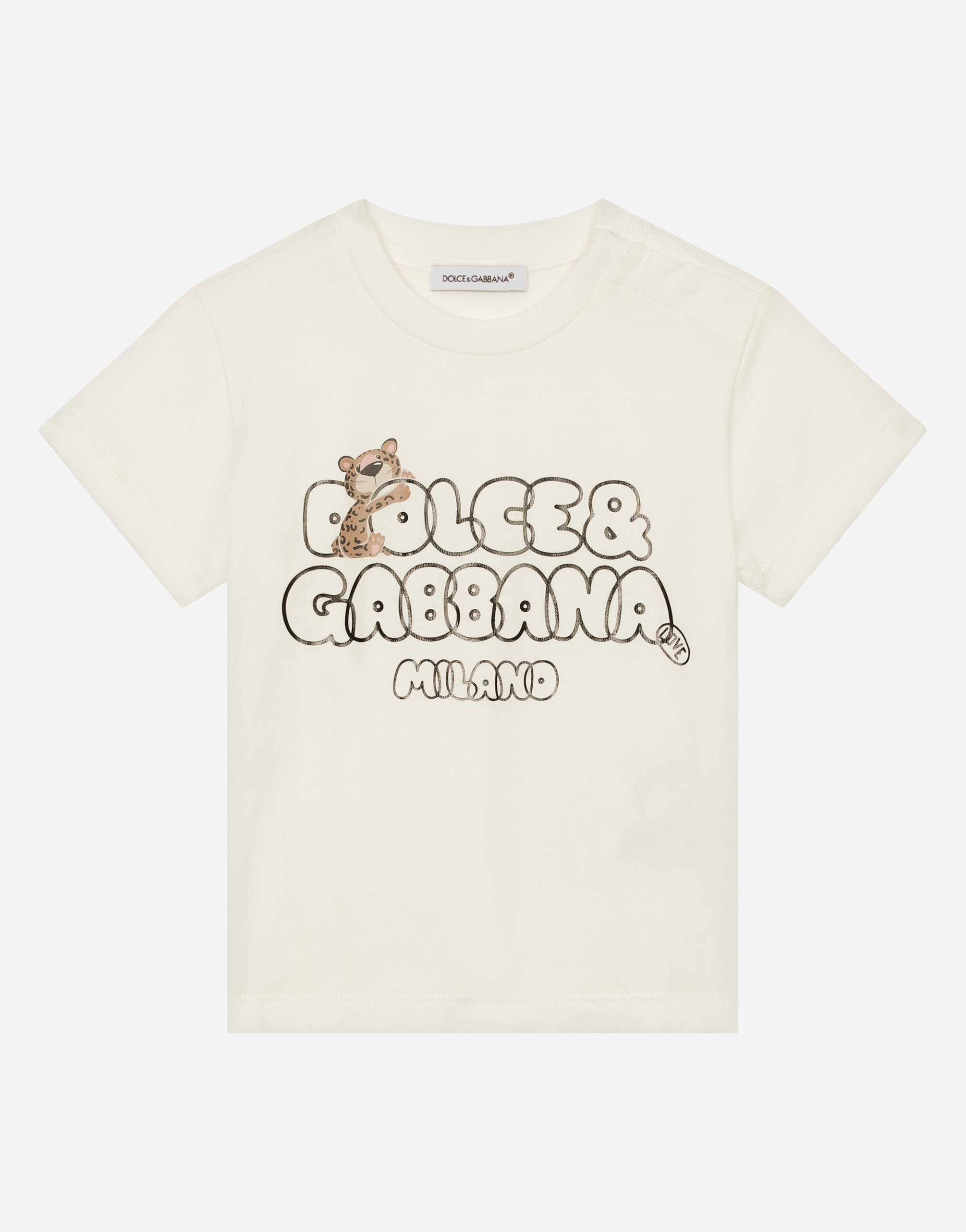 DOLCE & GABBANA JERSEY T-SHIRT WITH BABY LEOPARD LOGO PRINT