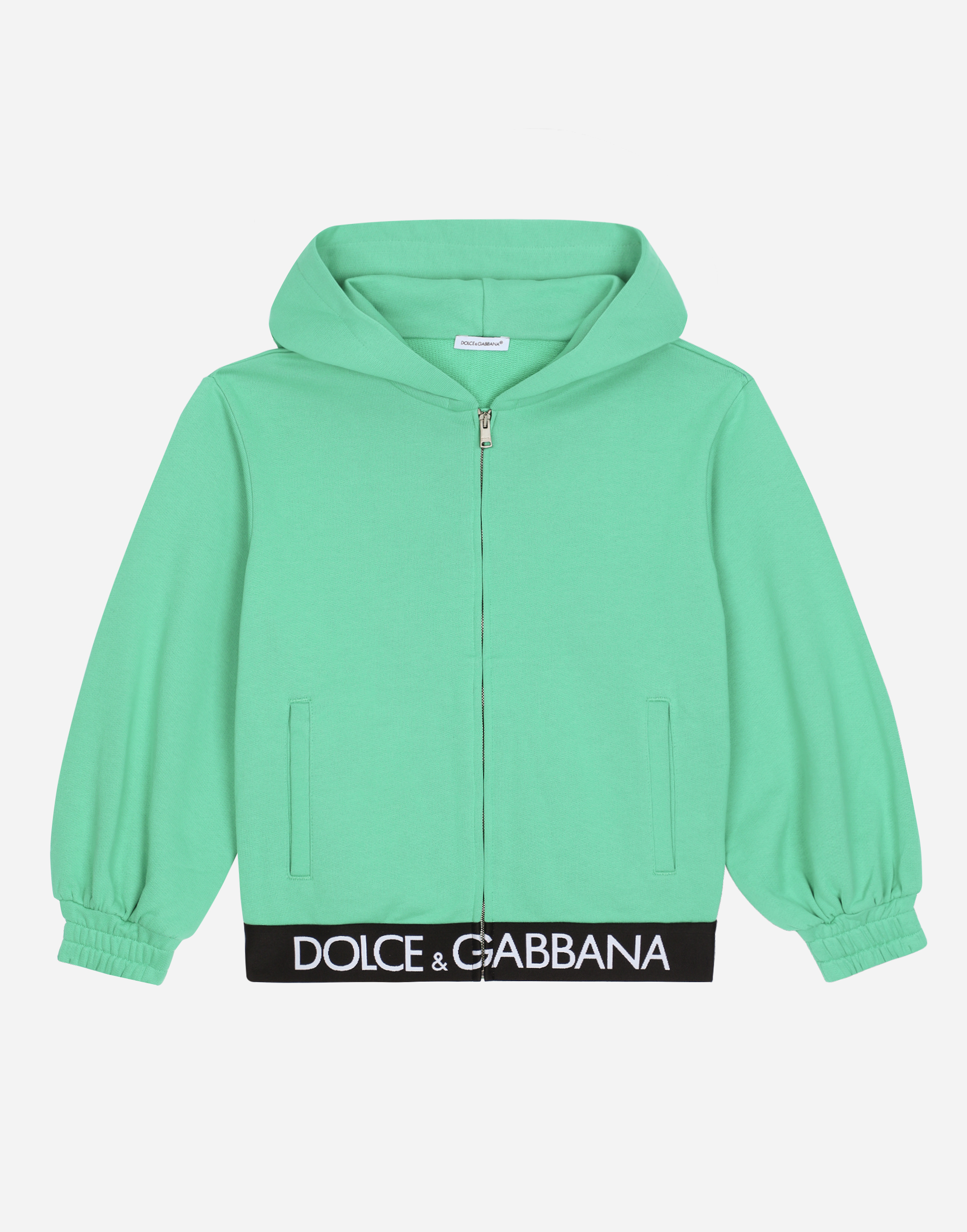 Dolce & Gabbana Kids' Jersey Hoodie With Branded Elastic In Green