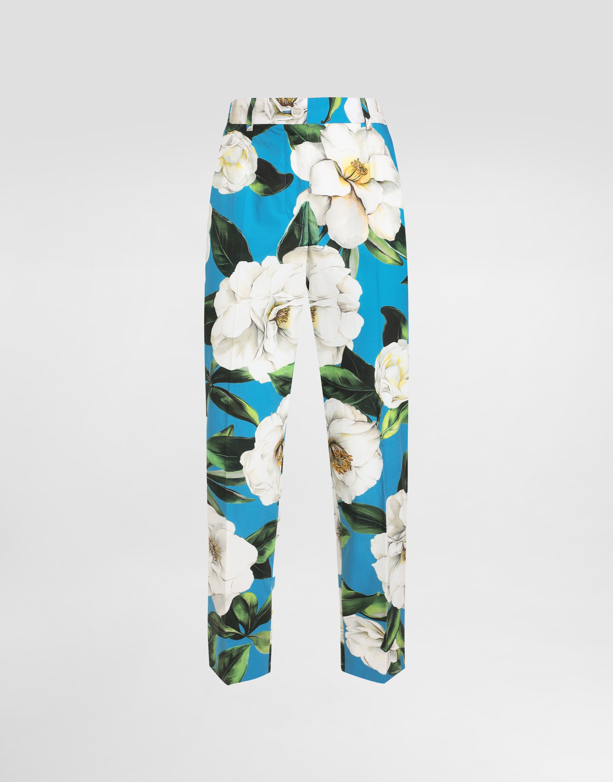Dolce & Gabbana Tailored Cotton Pants With Gardenia Print In Print