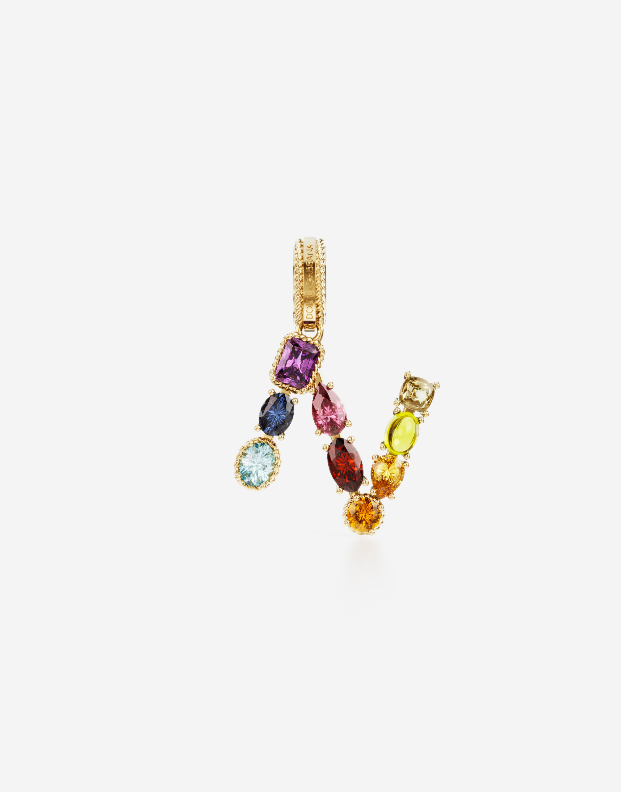 Dolce & Gabbana Rainbow Alphabet N 18 Kt Yellow Gold Charm With Multicolor Fine Gems Gold Female Onesize