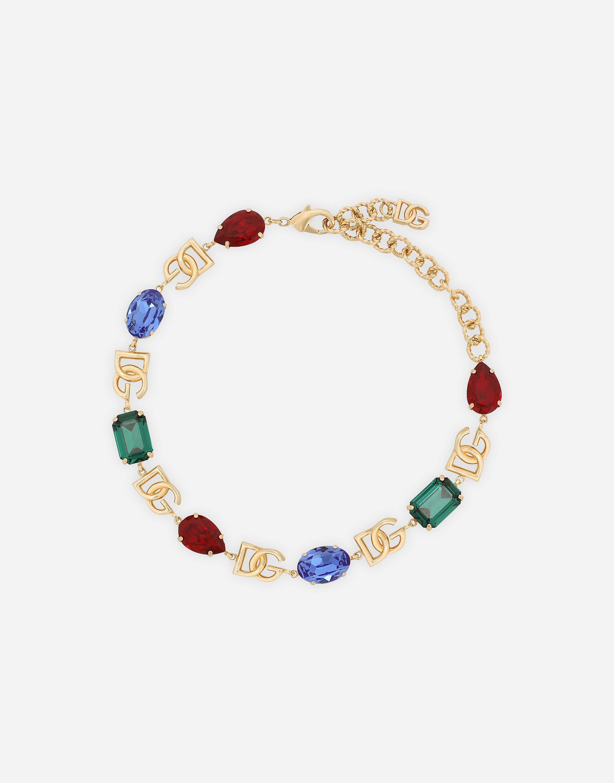 Dolce & Gabbana Choker With Dg Logo And Multi-colored Crystals In Multicolor