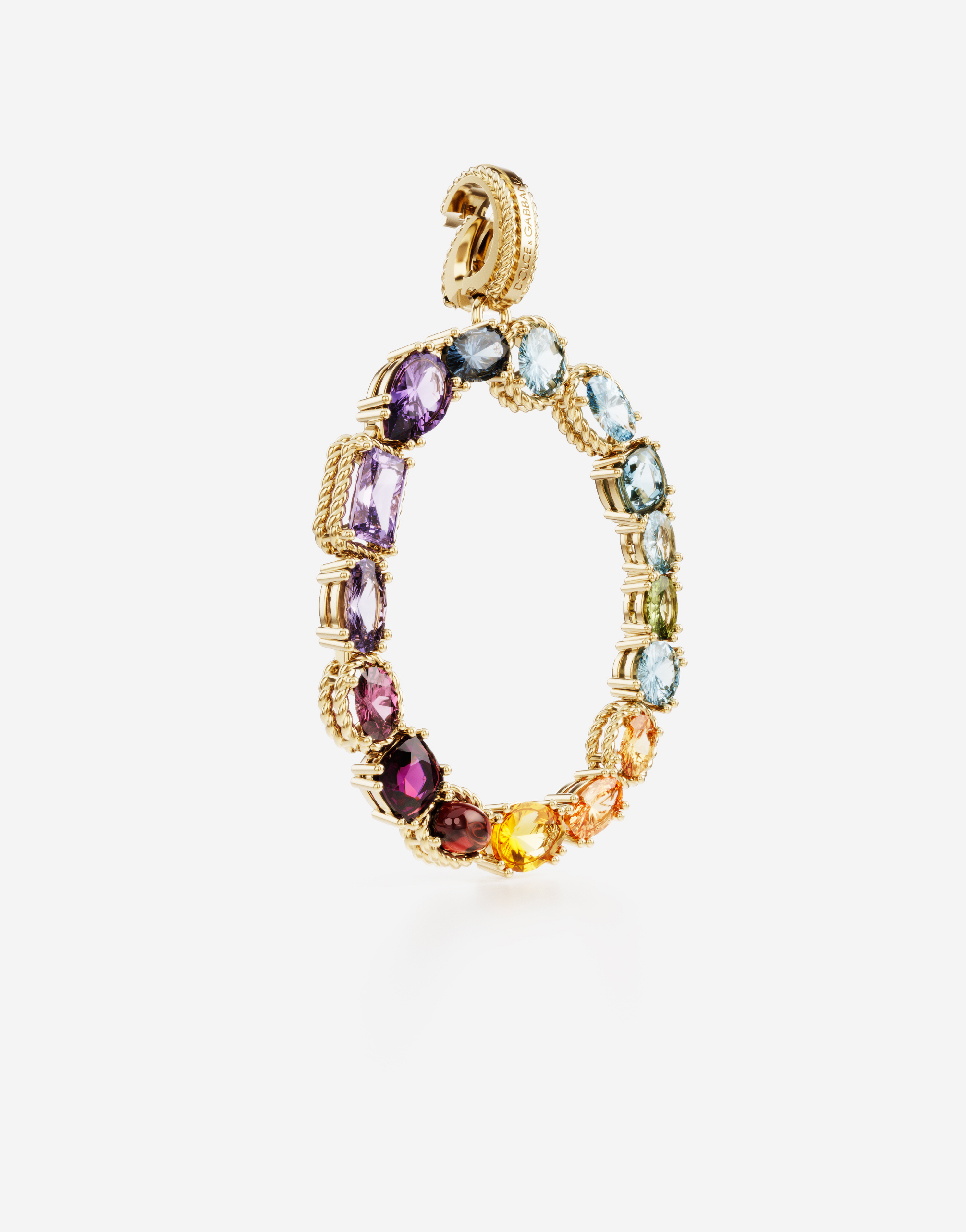 Shop Dolce & Gabbana Rainbow Alphabet O 18 Kt Yellow Gold Charm With Multicolor Fine Gems