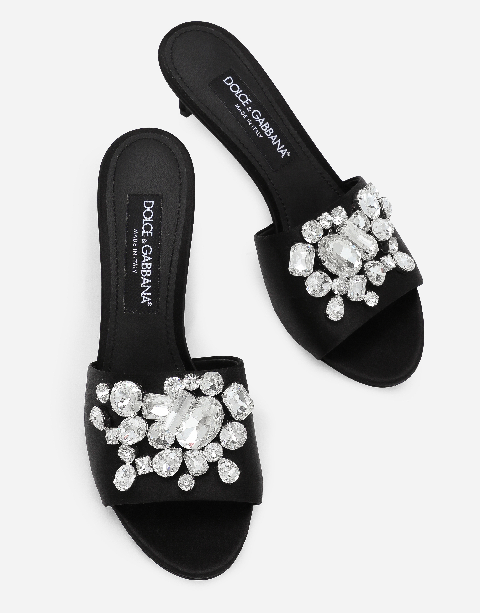 Dolce & Gabbana Crystal-embellished Satin Mules In Black