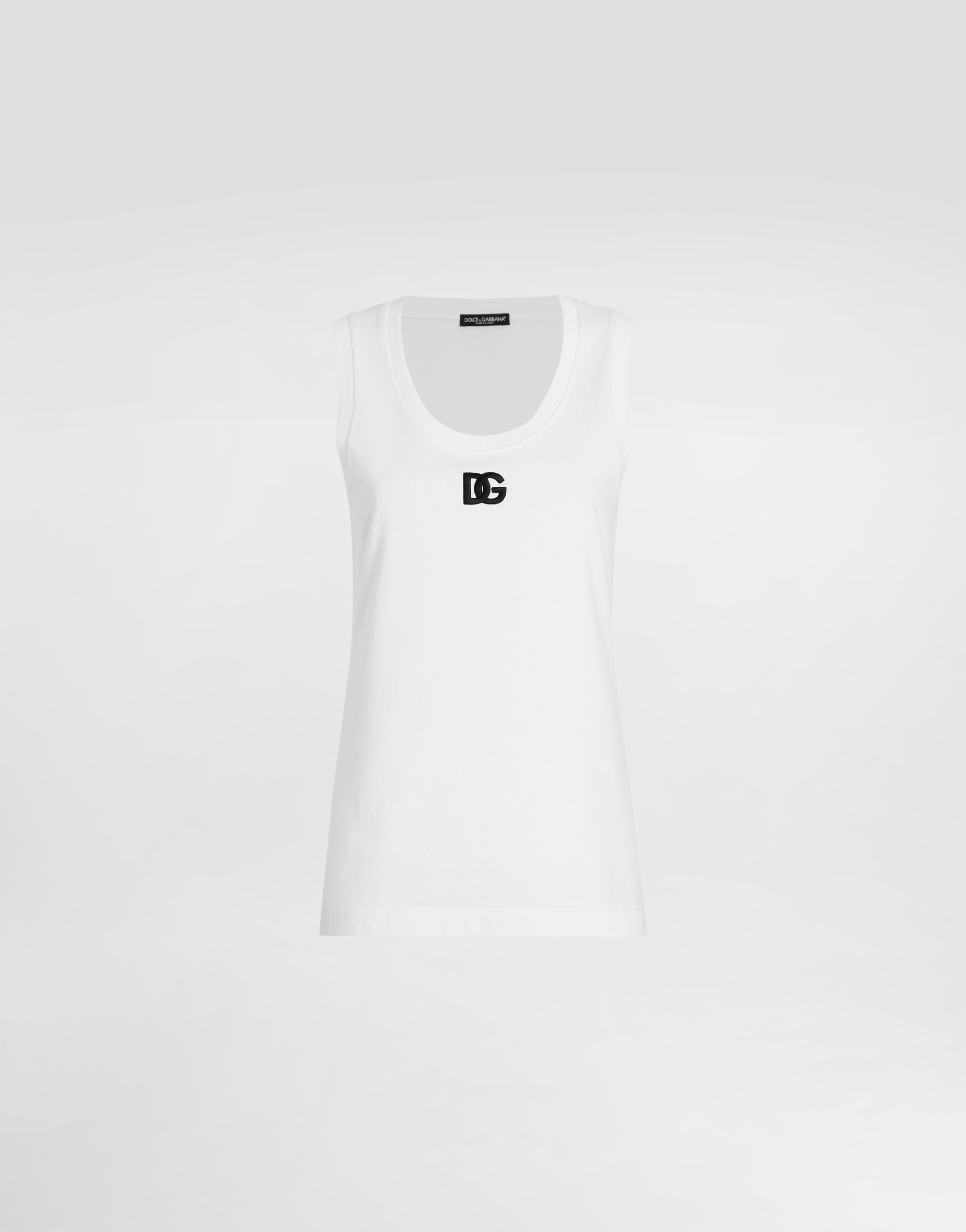 Dolce & Gabbana Oversize Jersey Tank Top With Dg Logo Embroidery In White
