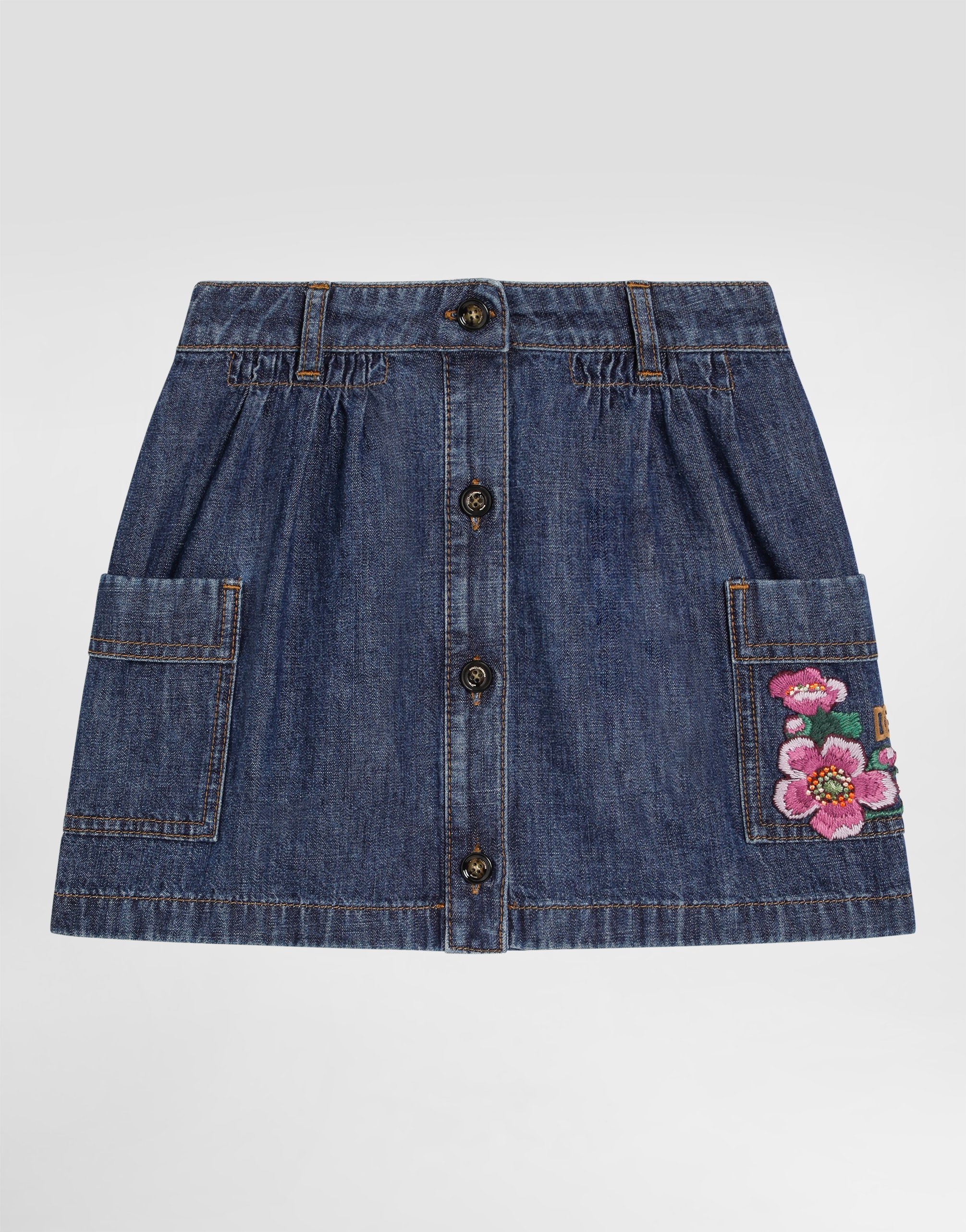 Dolce & Gabbana Denim Skirt With Patch In Multi