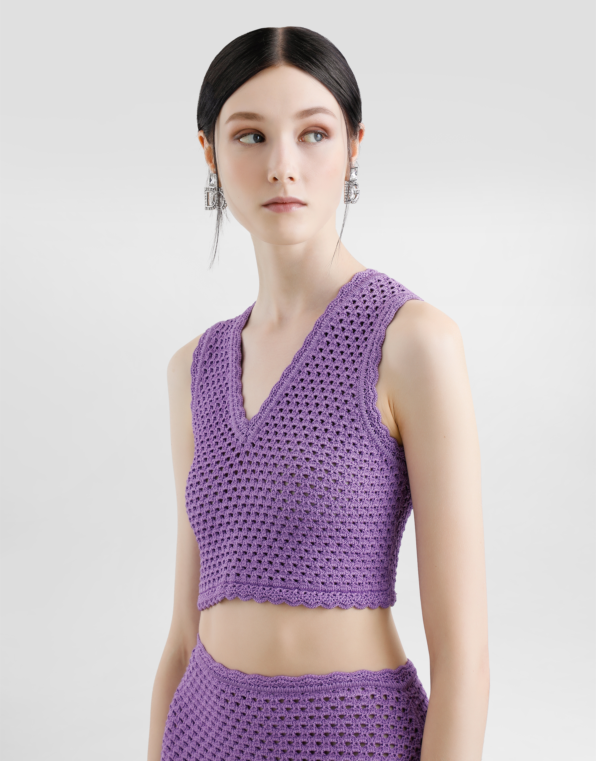 Dolce & Gabbana Crochet Knit Crop Tank Top In Purple