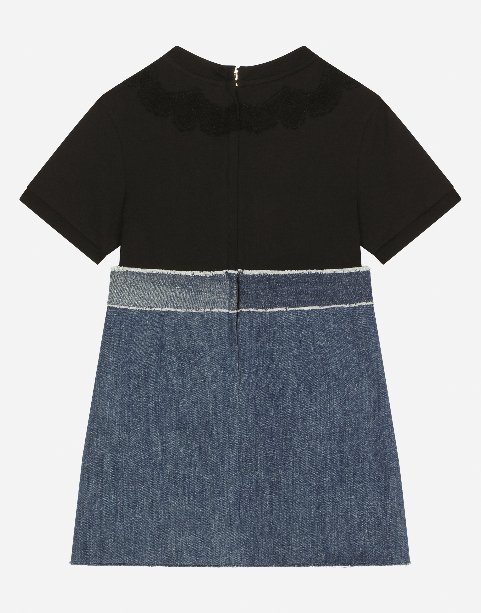 Dolce & Gabbana Stretch Denim And Jersey Dress With Dg Logo In Multicolor
