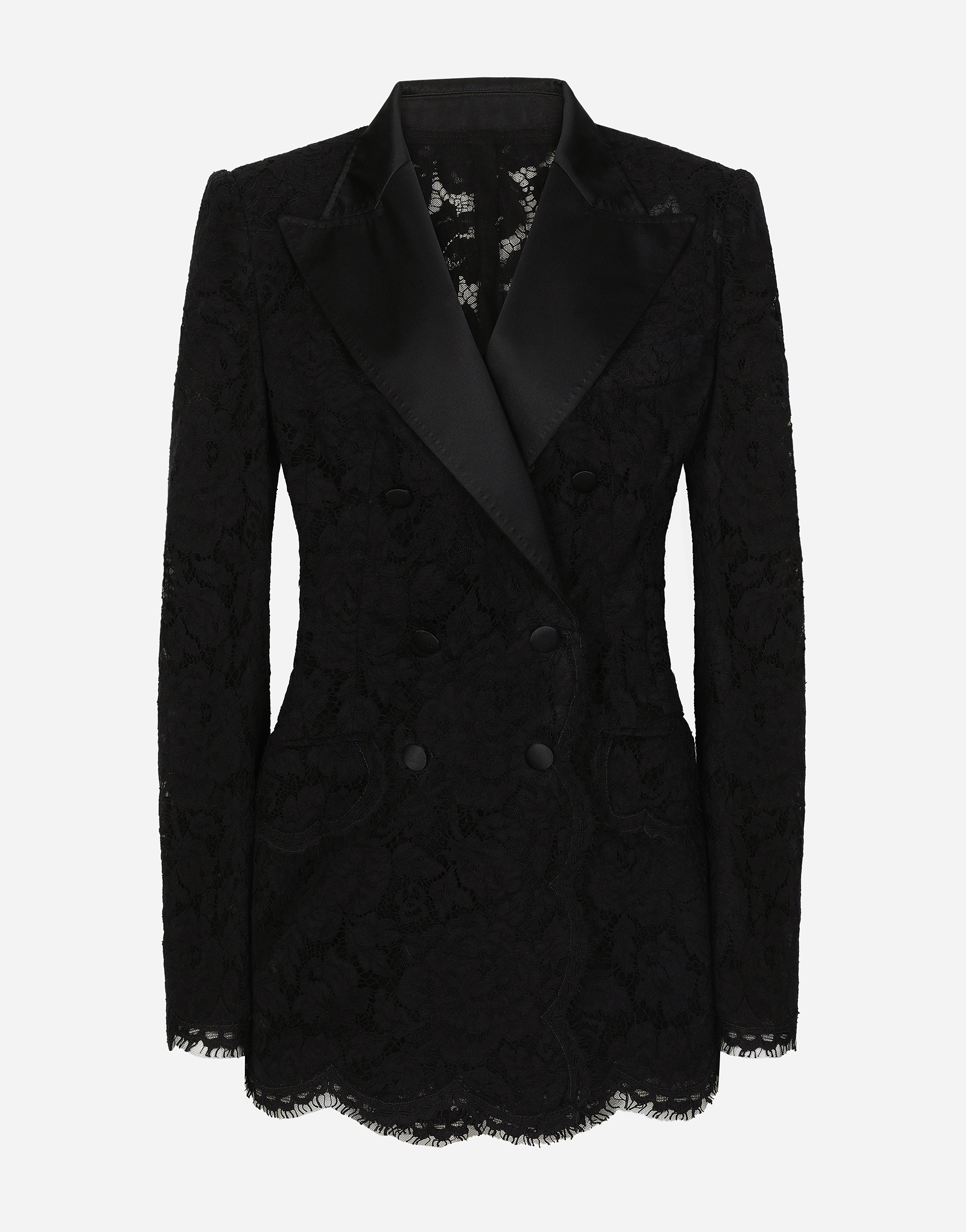 Dolce & Gabbana Double-breasted Branded Floral Cordonetto Lace Turlington-fit Jacket - Woman Blazers Black