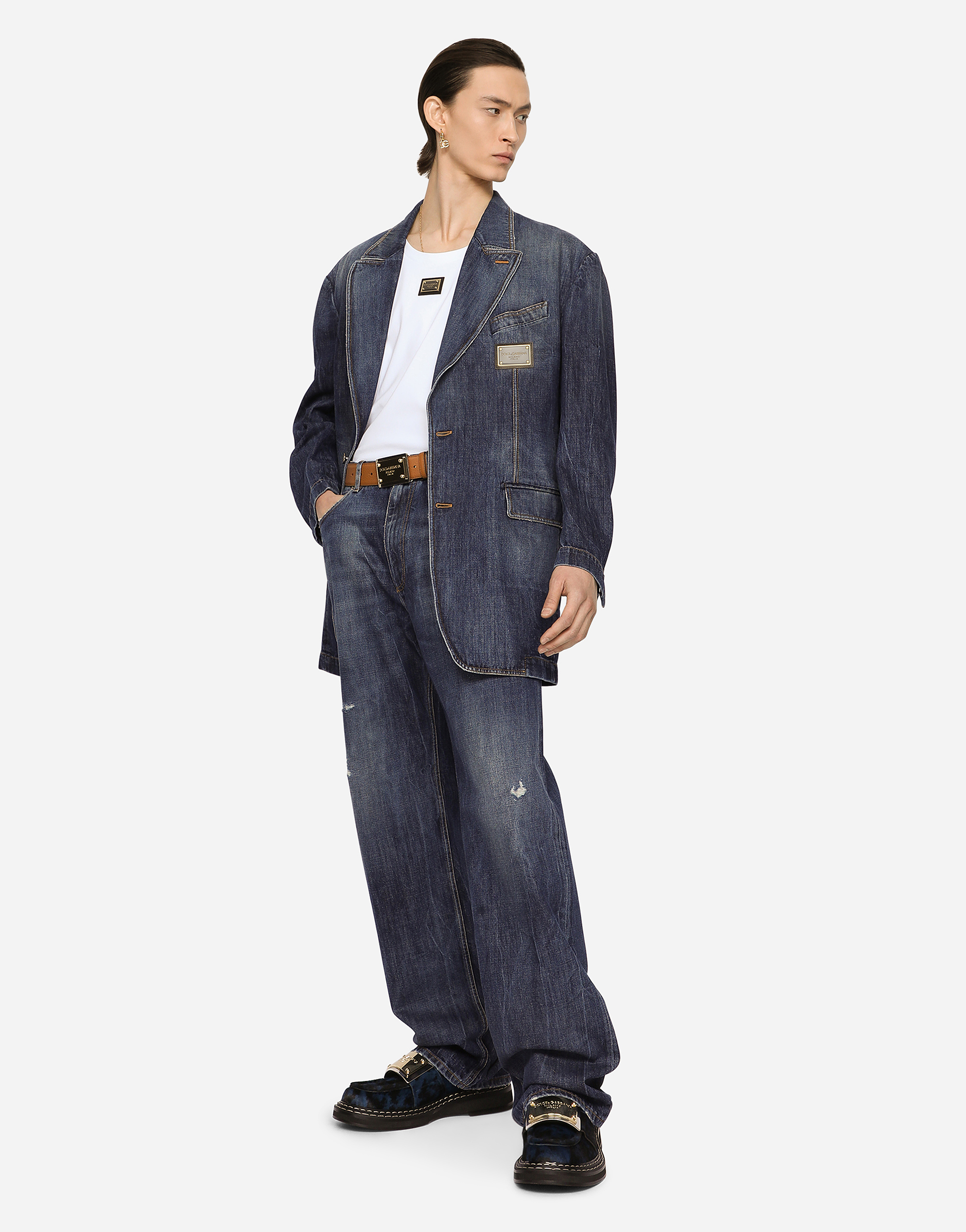 DOLCE & GABBANA DECONSTRUCTED DENIM JACKET WITH LOGO TAG