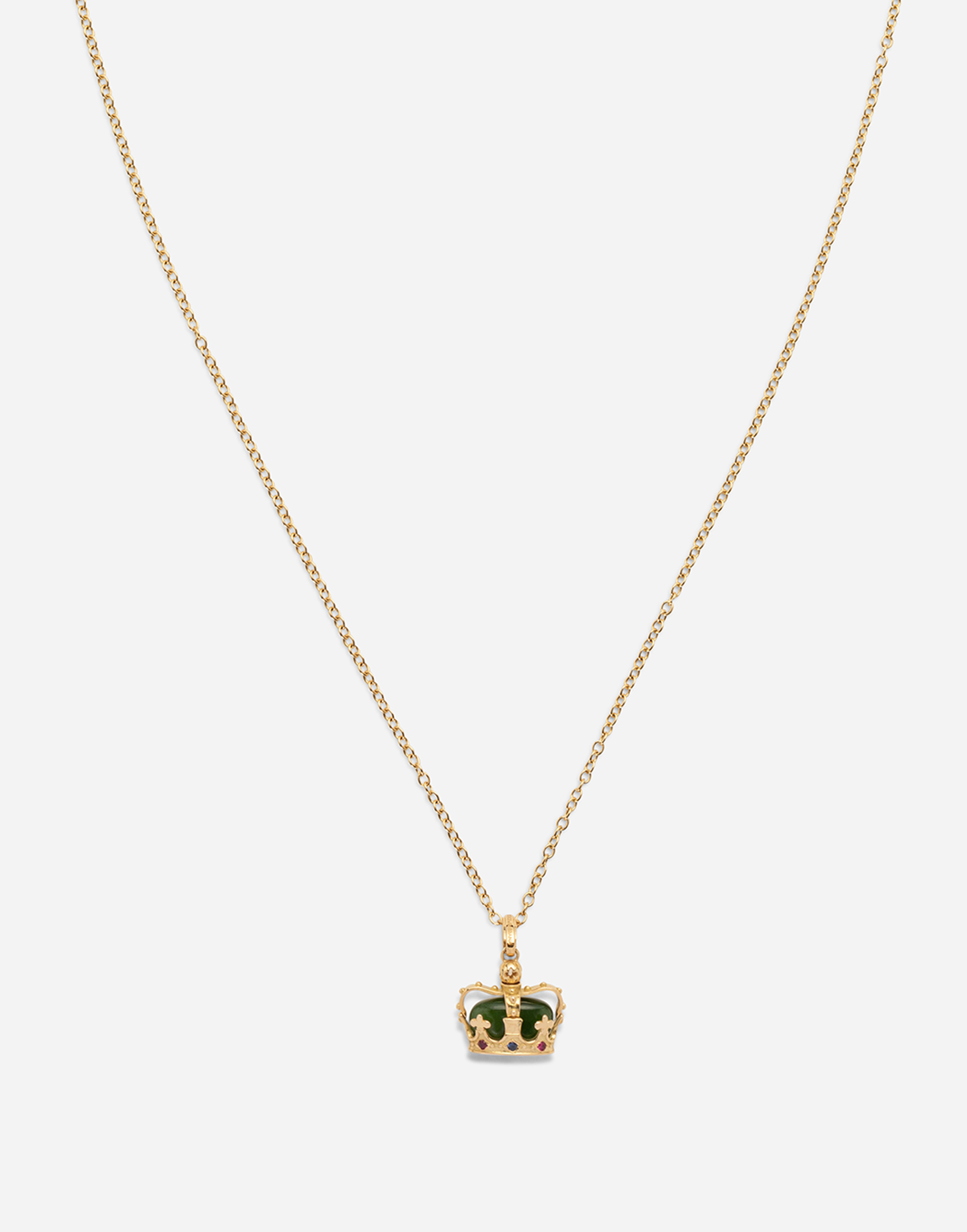 DOLCE & GABBANA CROWN YELLOW GOLD CROWN PENDANT WITH GREEN JADE ON THE INSIDE