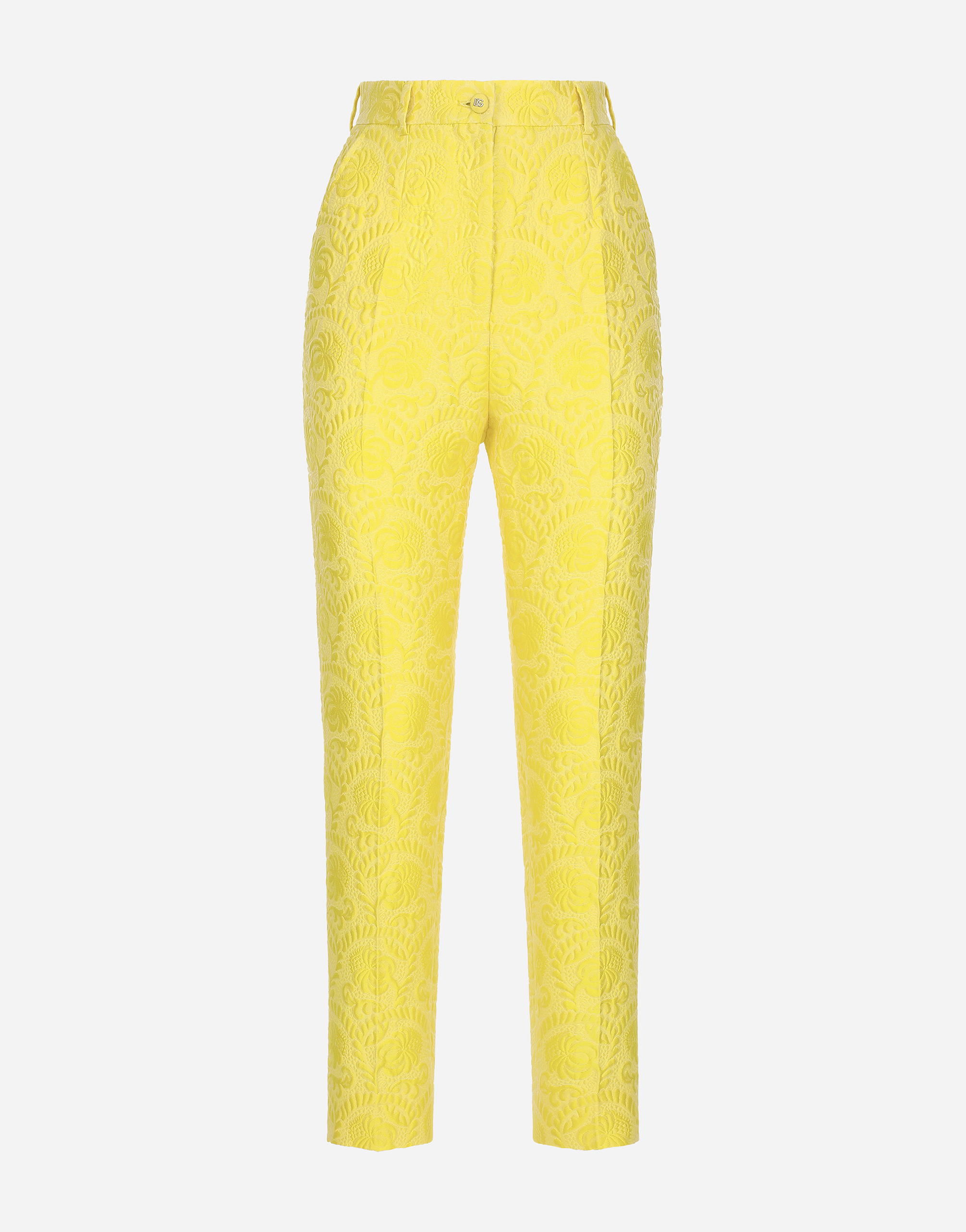 Shop Dolce & Gabbana Tailored Floral Jacquard Pants In Yellow